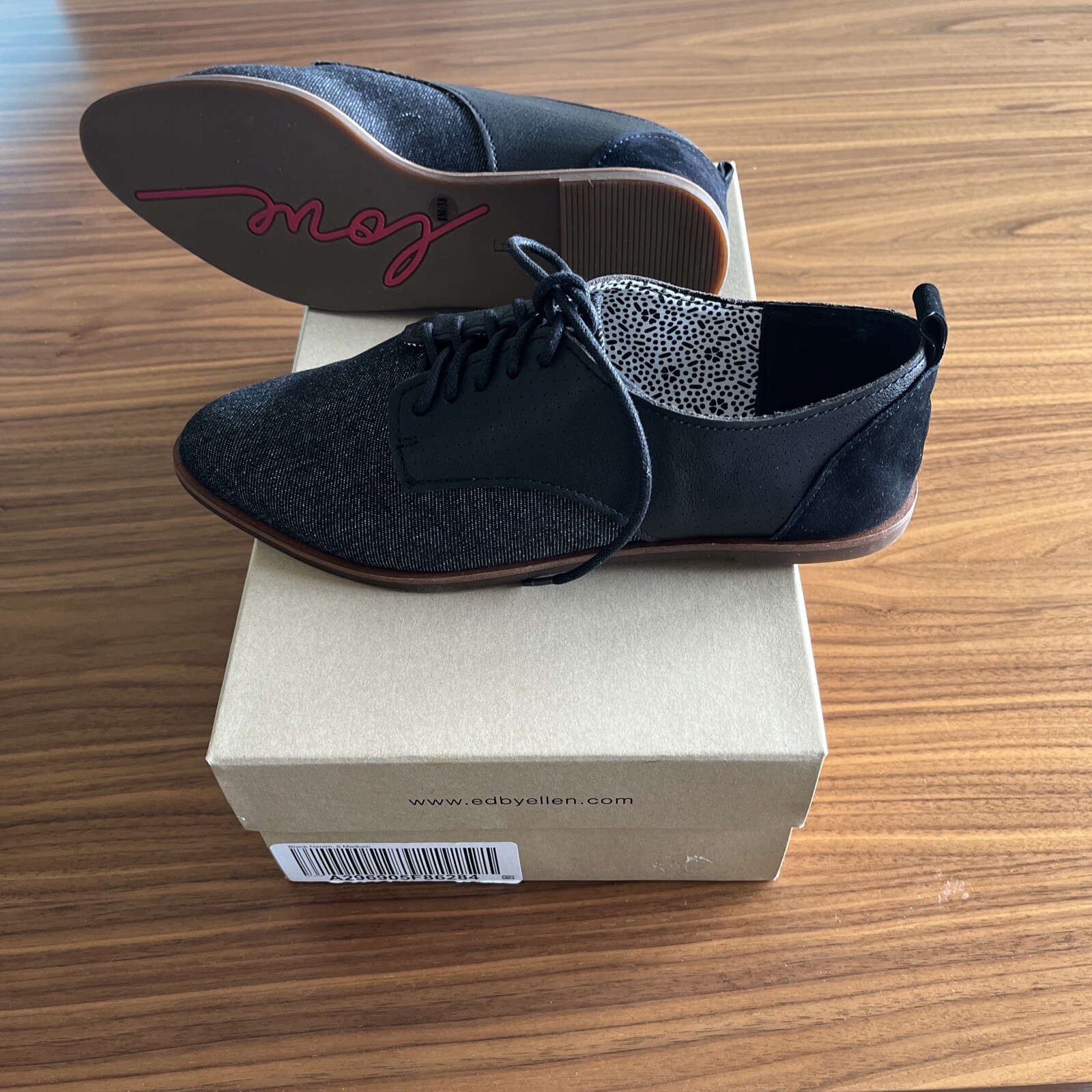 ED Ellen DeGeneres Leather Lace-up Oxford Shoes Kulver Black Womens 8 New