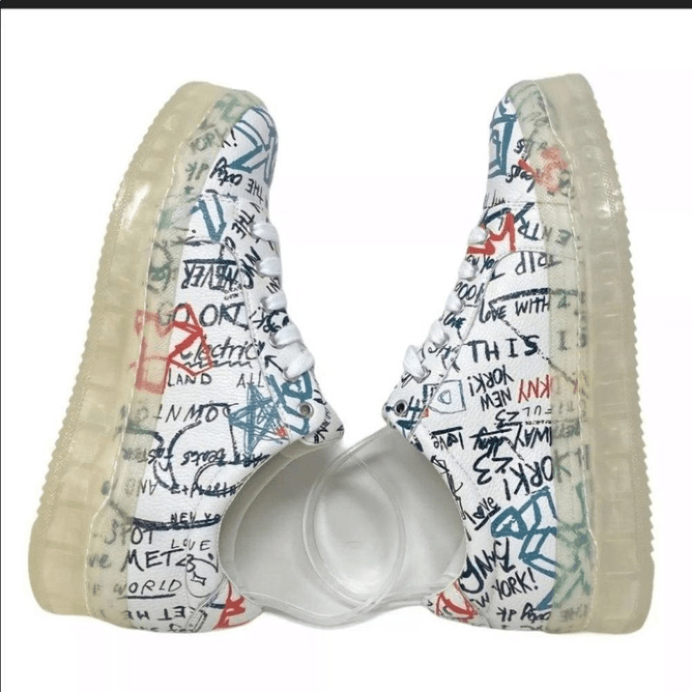 DKNY Womens 9.5 Graffiti Platform Sneakers Colorful Streetwear Lace Up Shoes