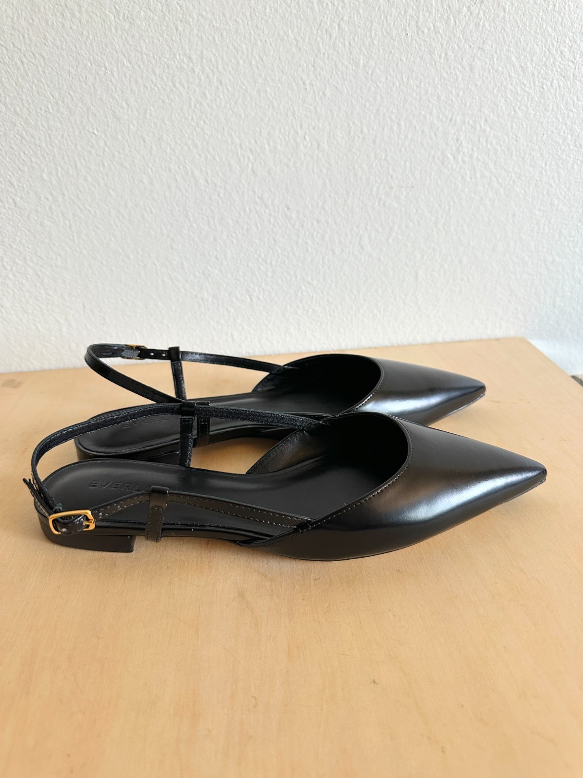 NEW Everlane The Studio Slingback Flat in Black Leather Career Workwear Womens 7