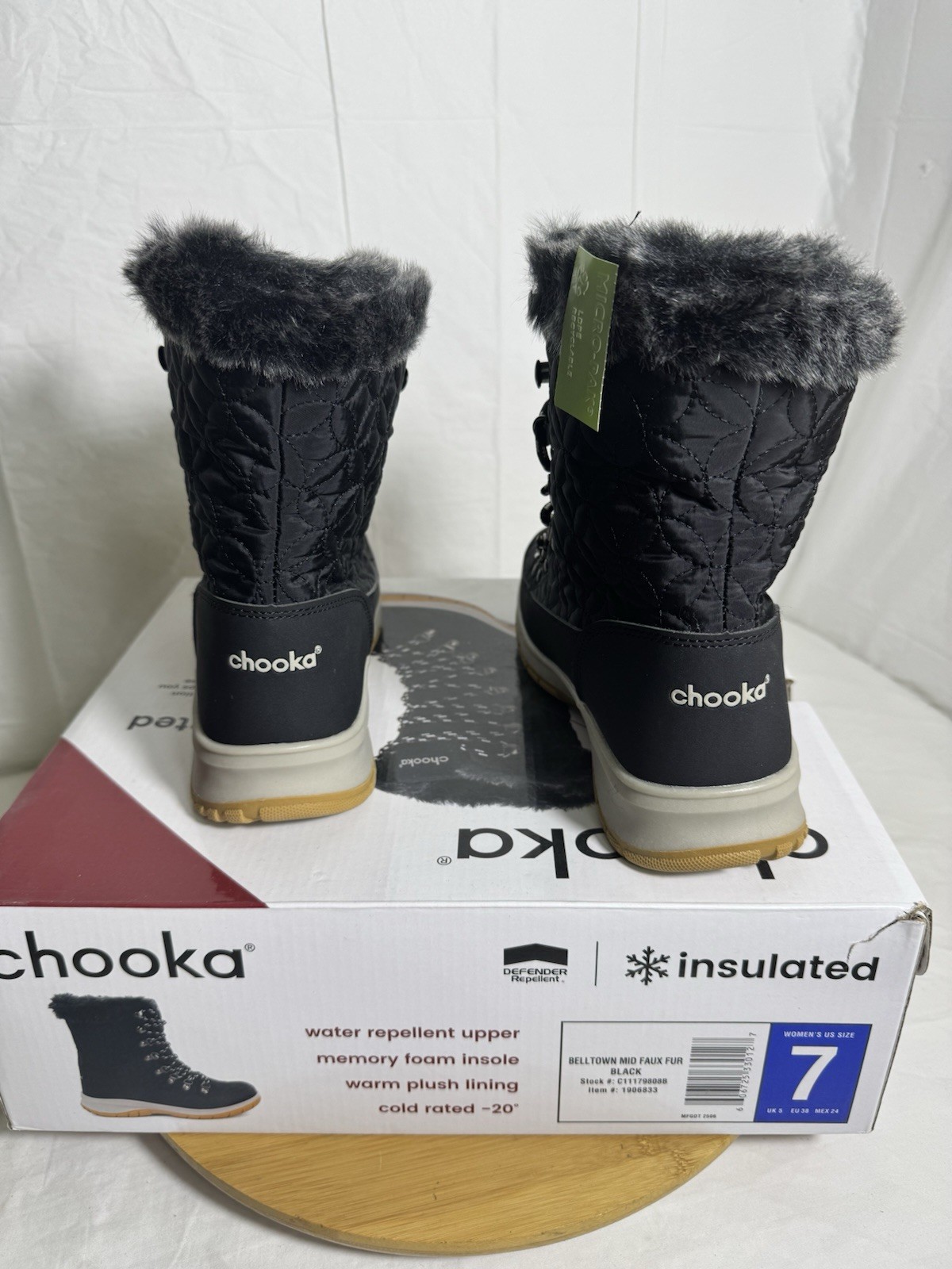 Chooka Belltown Mid Faux Fur Boots Women’s Size 7 Black Insulated Winter New