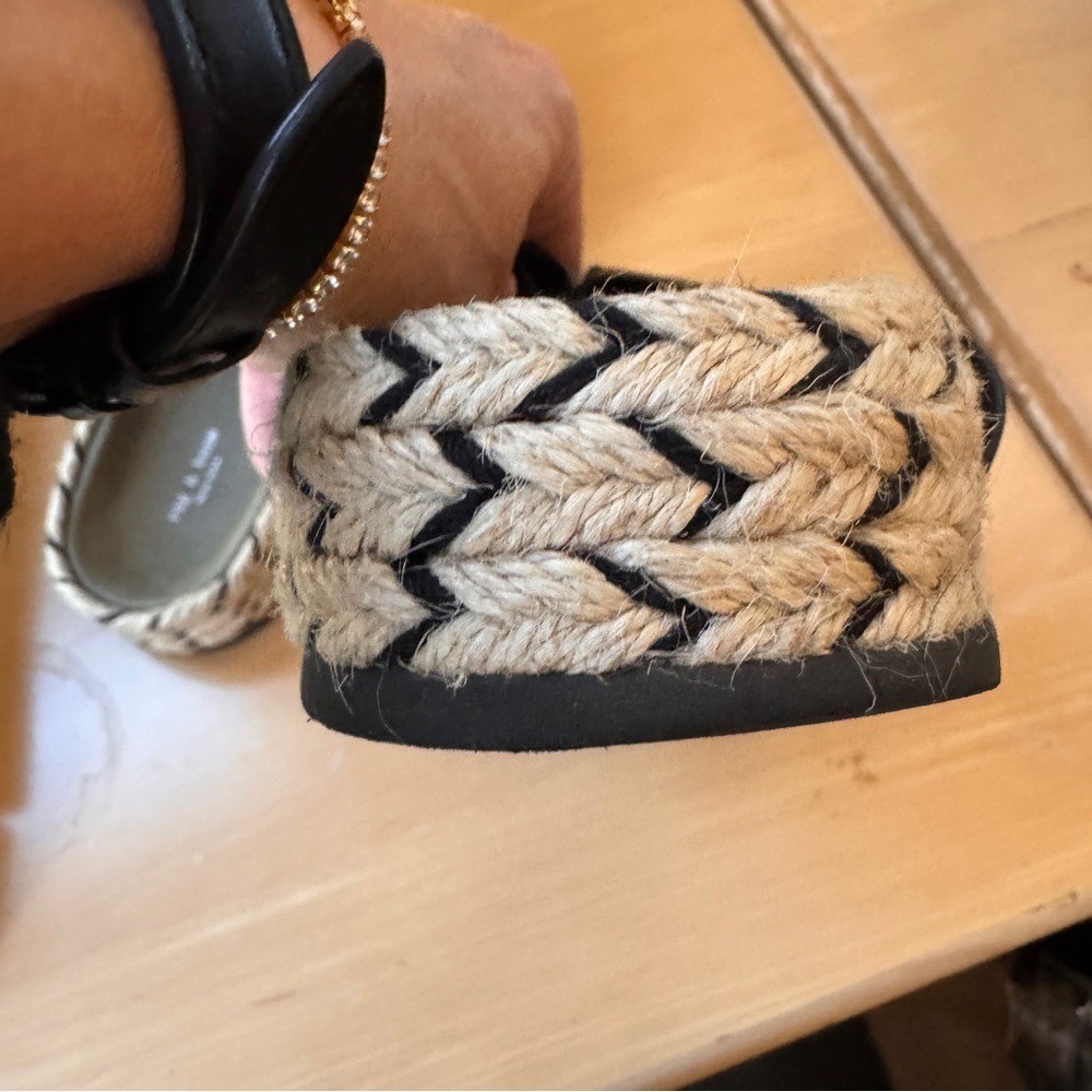 Rag & Bone Eva Espadrille Black Leather Slides Sandals 35 Tassel 5.5 Lamb Soft