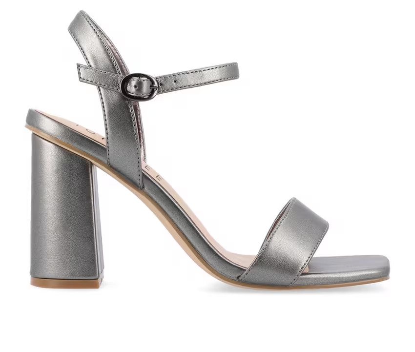 New Journee Tivona Women Metallic Pewter Heels Square Toe Size 9.5 Medium