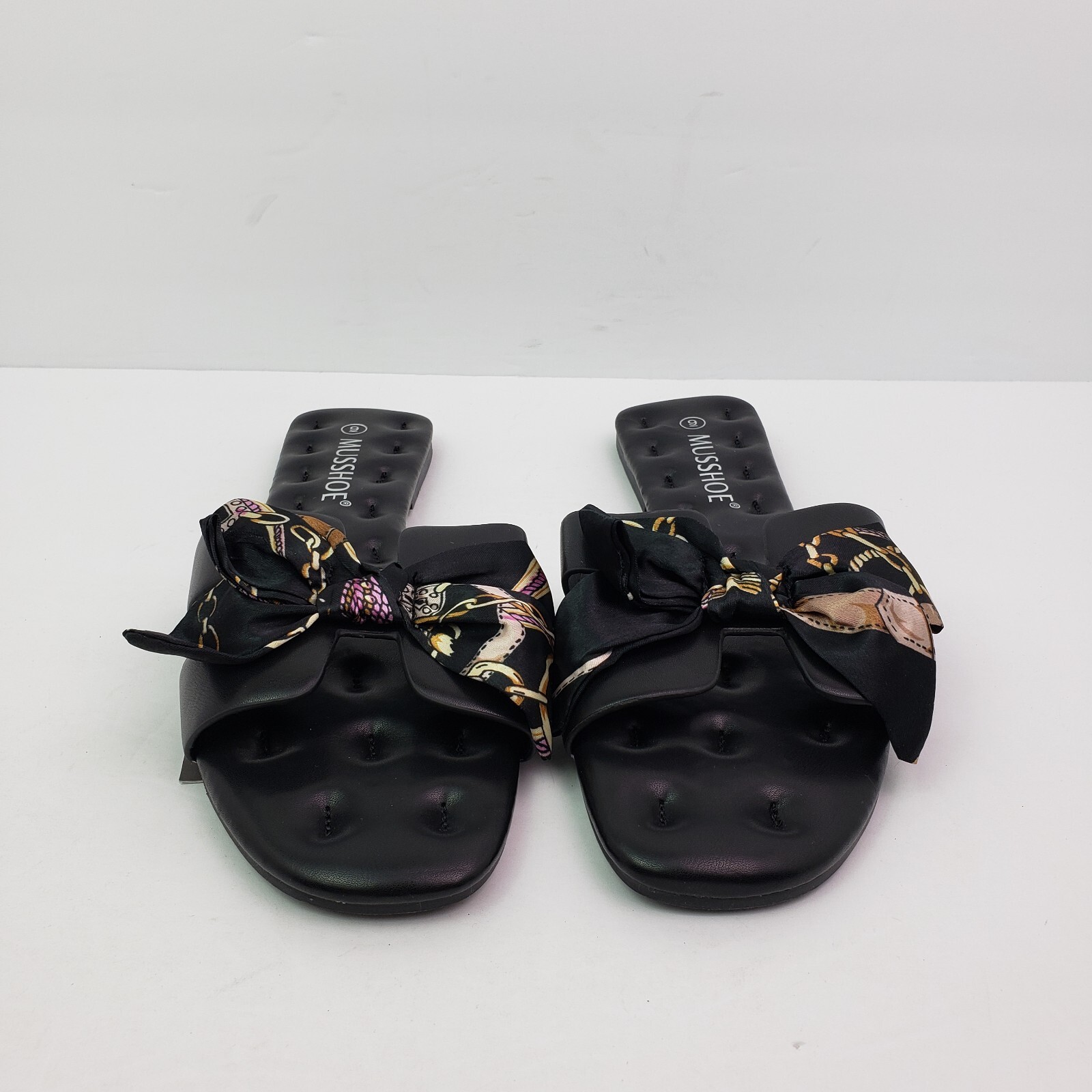 Musshoe Womens Size 9 Black Ribbon Bow Fashion Slip On Slide Sandals