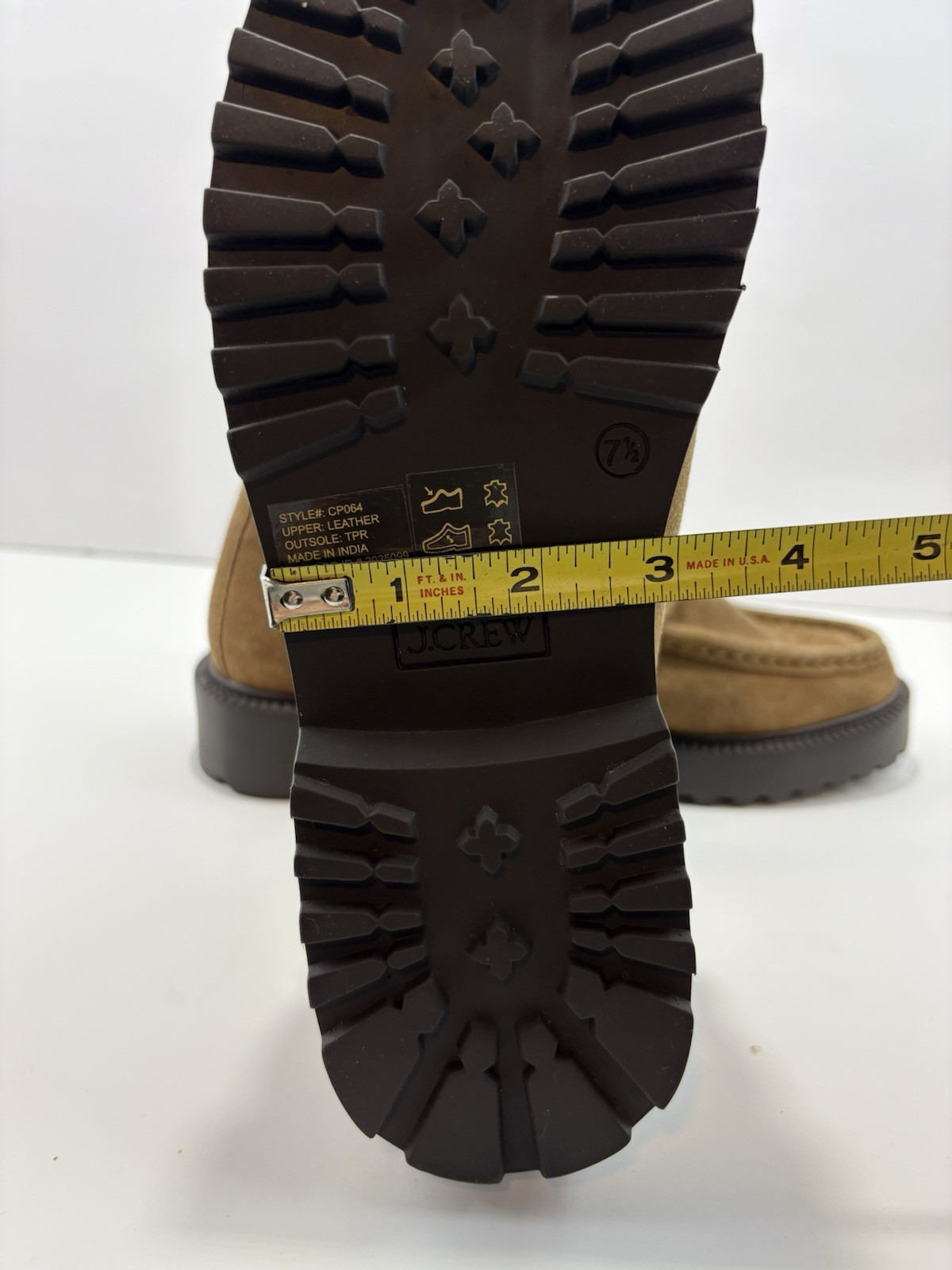 JCrew Women 100% Leather Lug-sole loafer boots in suede Size 7.5 Brown