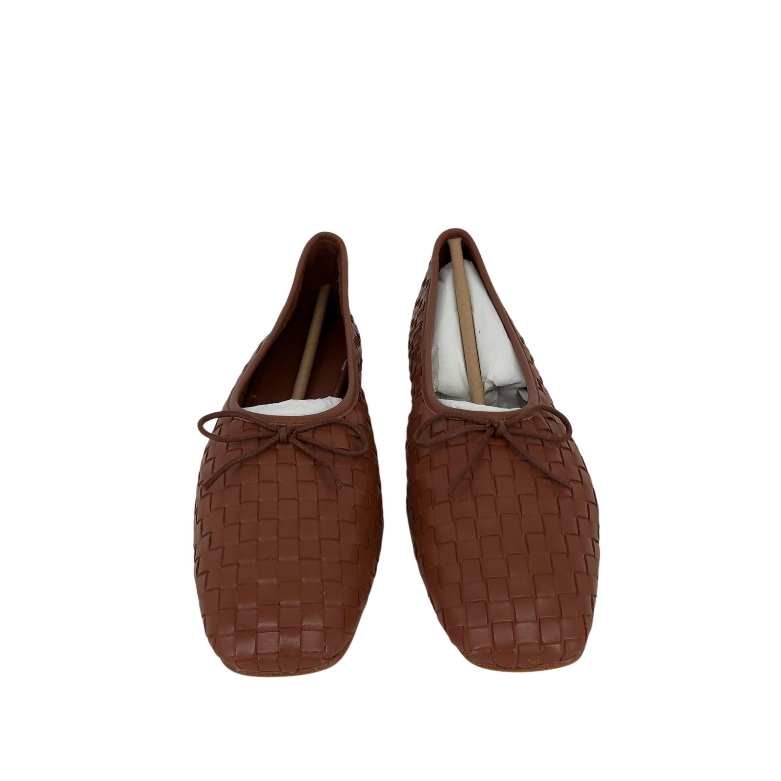 Quince Women Italian Leather Handwoven Square Toe Ballet Flat Cognac Shoes 9