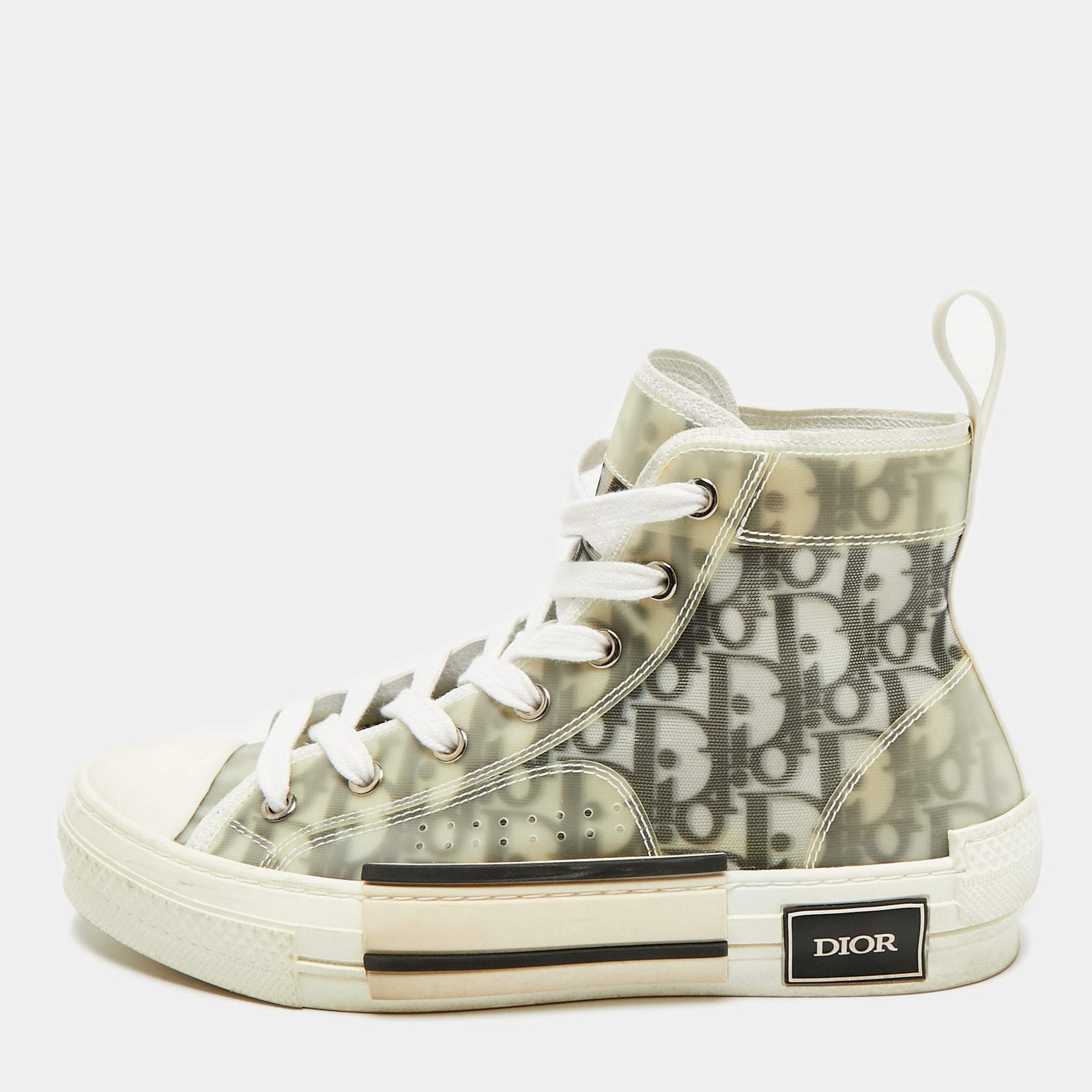 Dior B23 Size 38 TransparentGrey Oblique Mesh and PVC High Top Sneakers