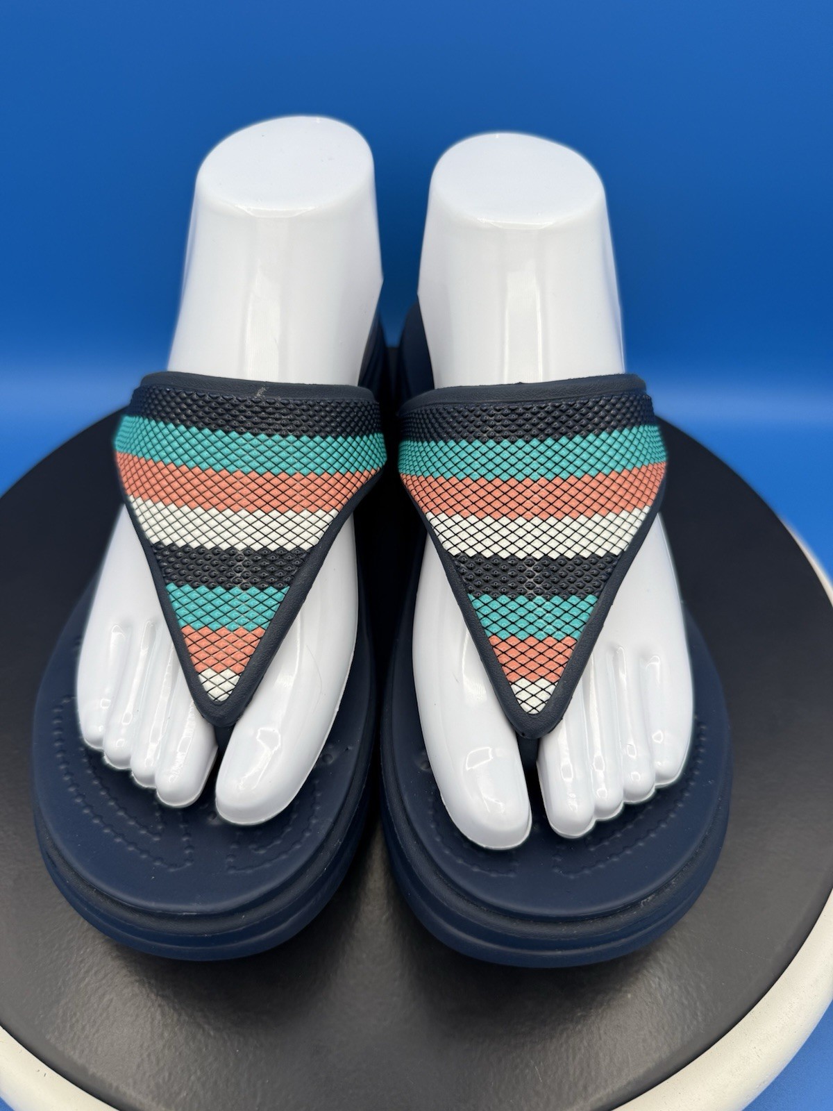 Crocs Monterey Bead Strap Womens Size 9 Blue Platform Wedge Flip Flop Sandals