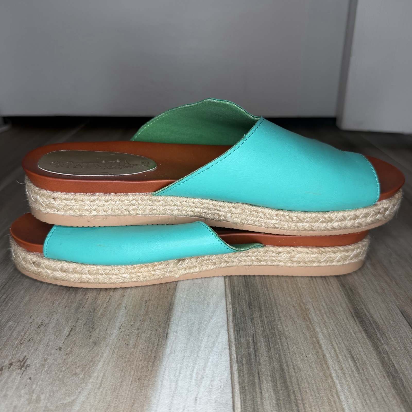 Patrizia by Spring Step Toe Loop Slide Sandals Teal Brown Women Sz US 9 / EU 40