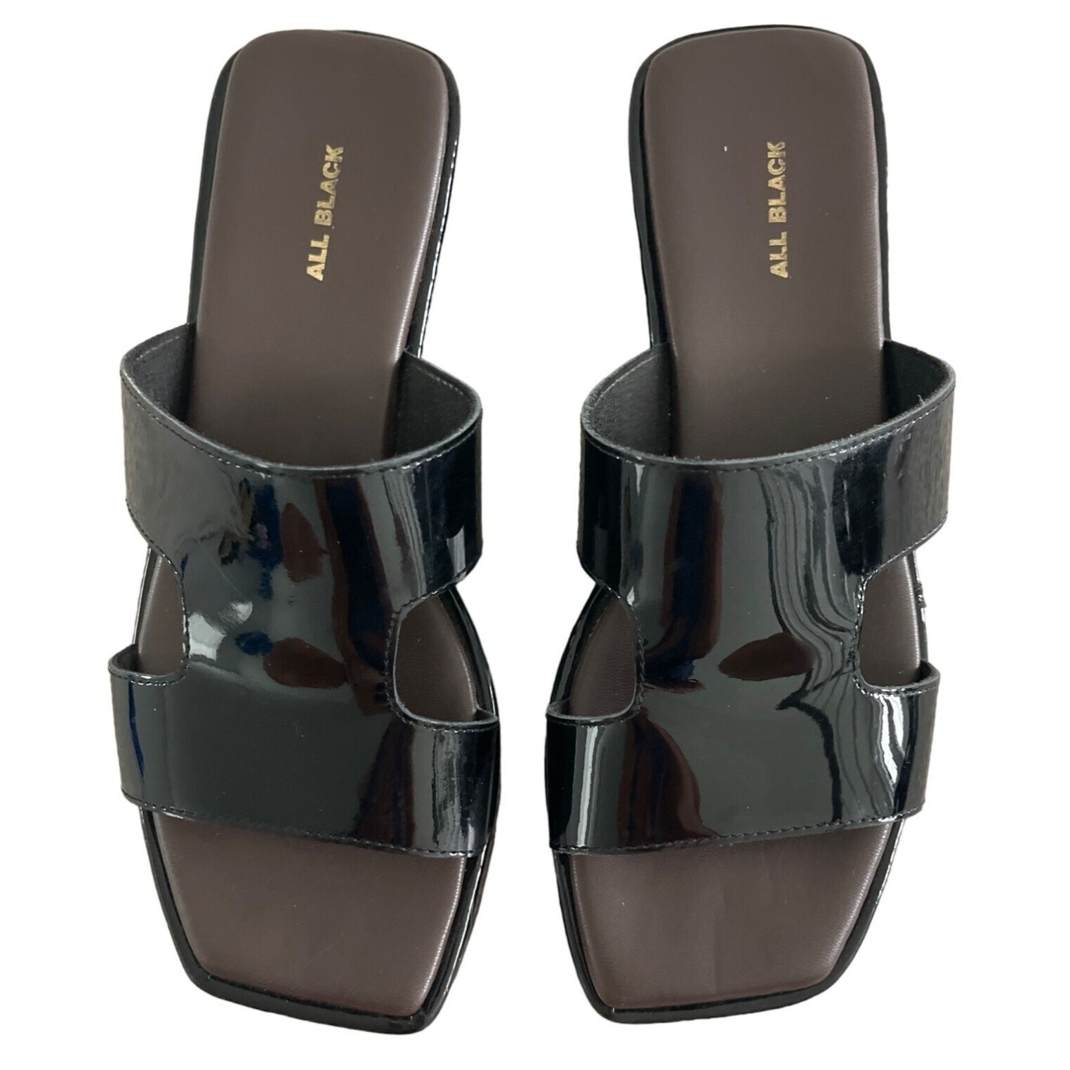 ALL BLACK FOOTWEAR Blunt T Wedge Sandals Black Patent Leather Womens 40 9-9.5 $1