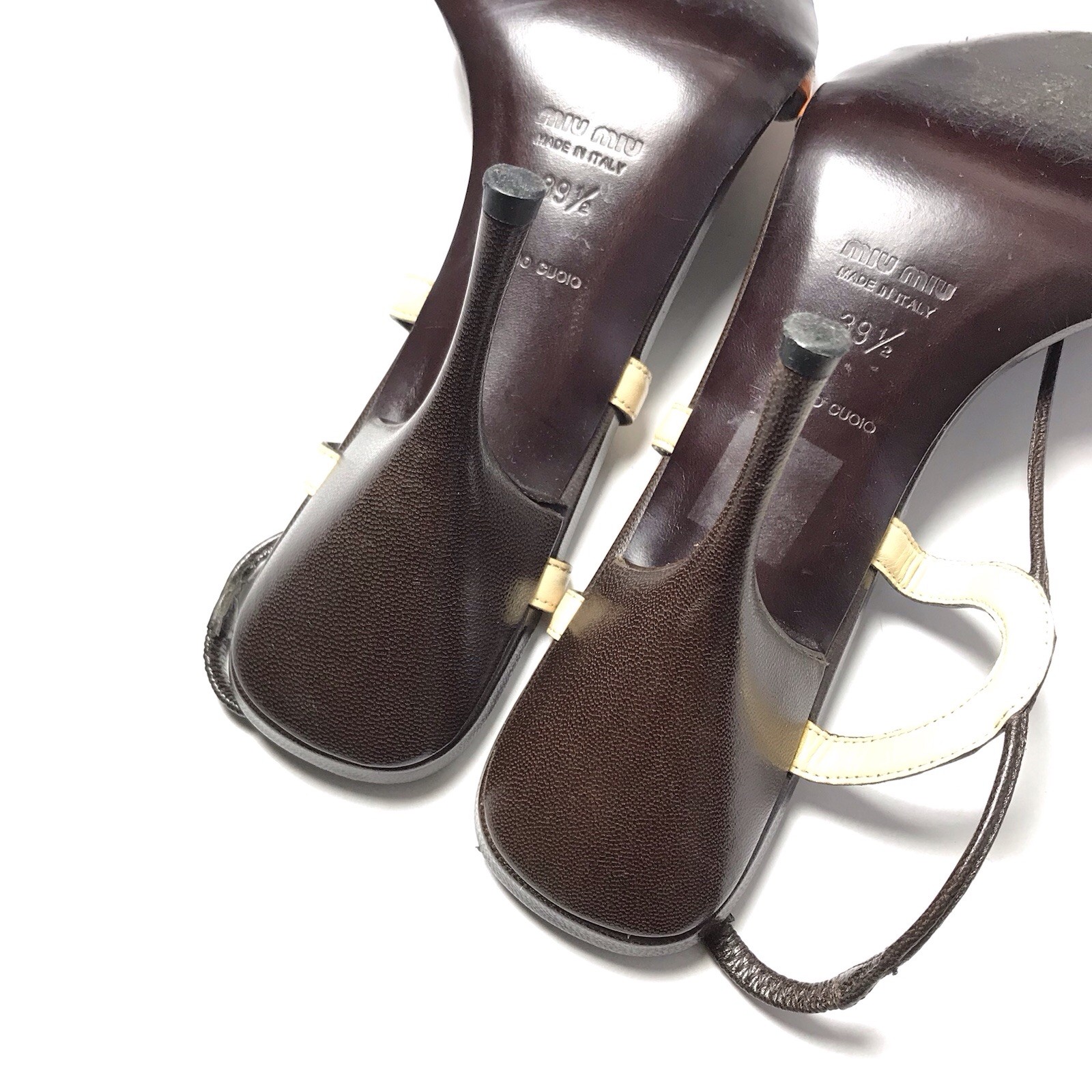 Miu Miu Y2K Vintage Art Deco Circle Varied Brown Stiletto Strappy Sandals 39.5