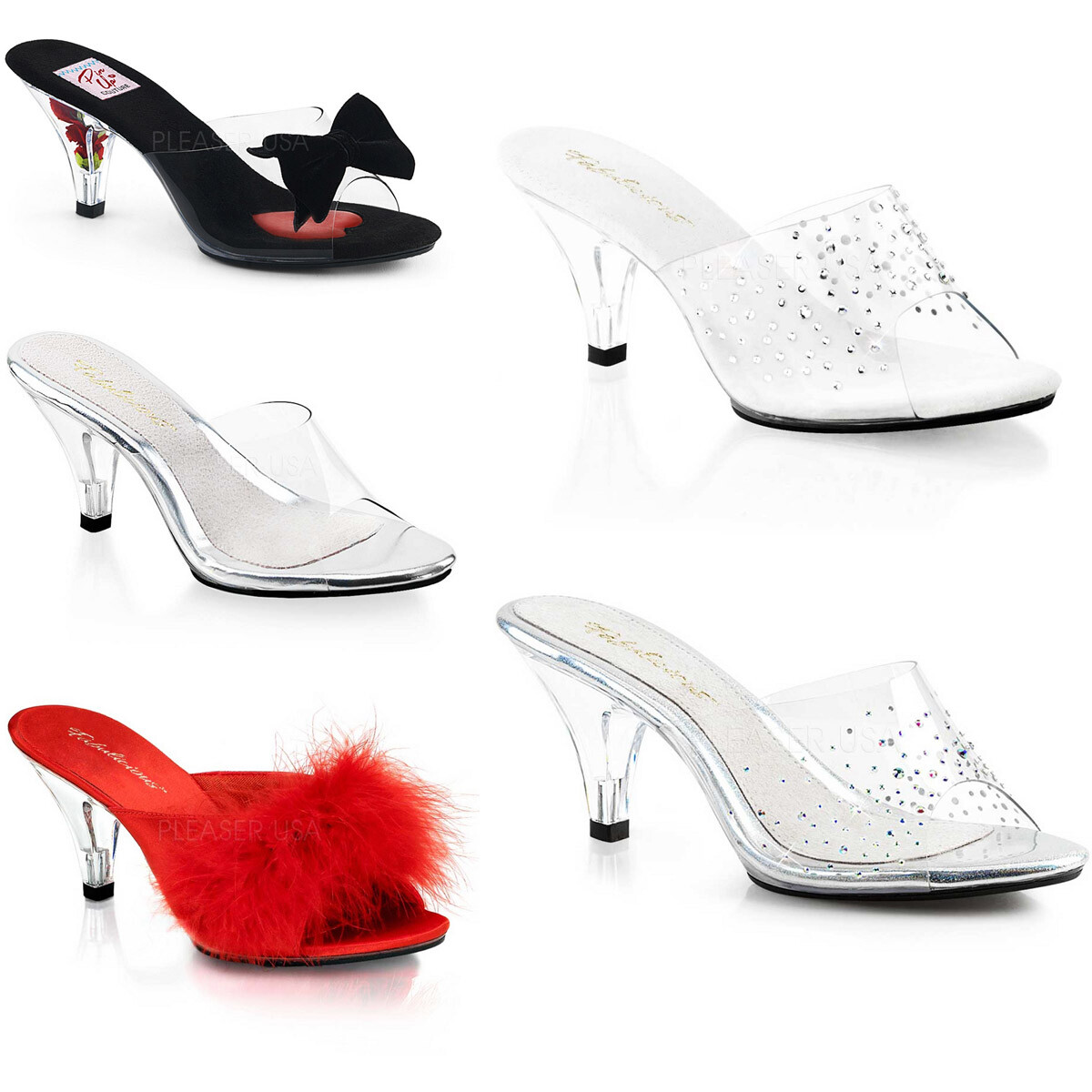 Pleaser Pin Up Couture 3″ Heel 1/8″ PF Slide Adult Women Shoes Slippers BELLE301