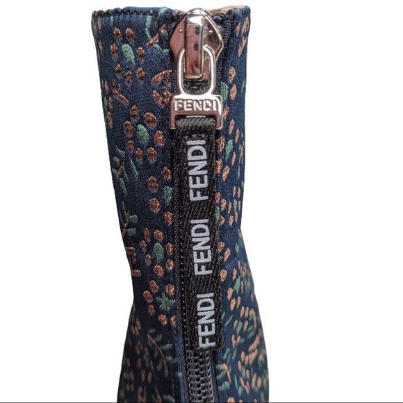 Fendi Boots 36 US 5.5 FFreedom Blue Floral Jacquard Square Toe Ankle NEW