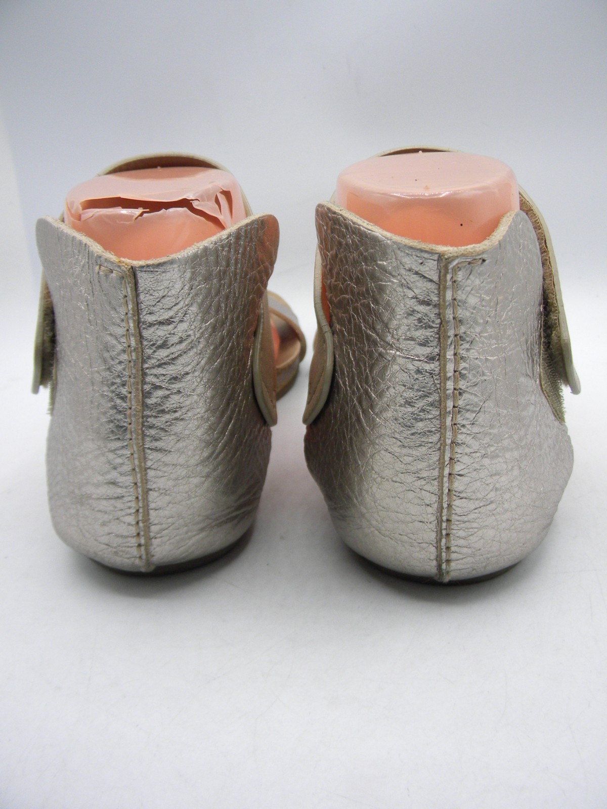 PEDRO GARCIA Pewter & Khaki Leather Flat Ankle Strap Sandals Size 36 Display