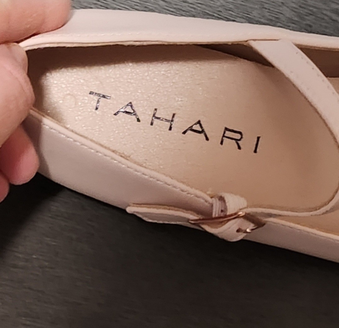 TAHARI Mary Jane Ballet Flats Womens 6.5 Pink Gold Cap Toe Balletcore Lolita