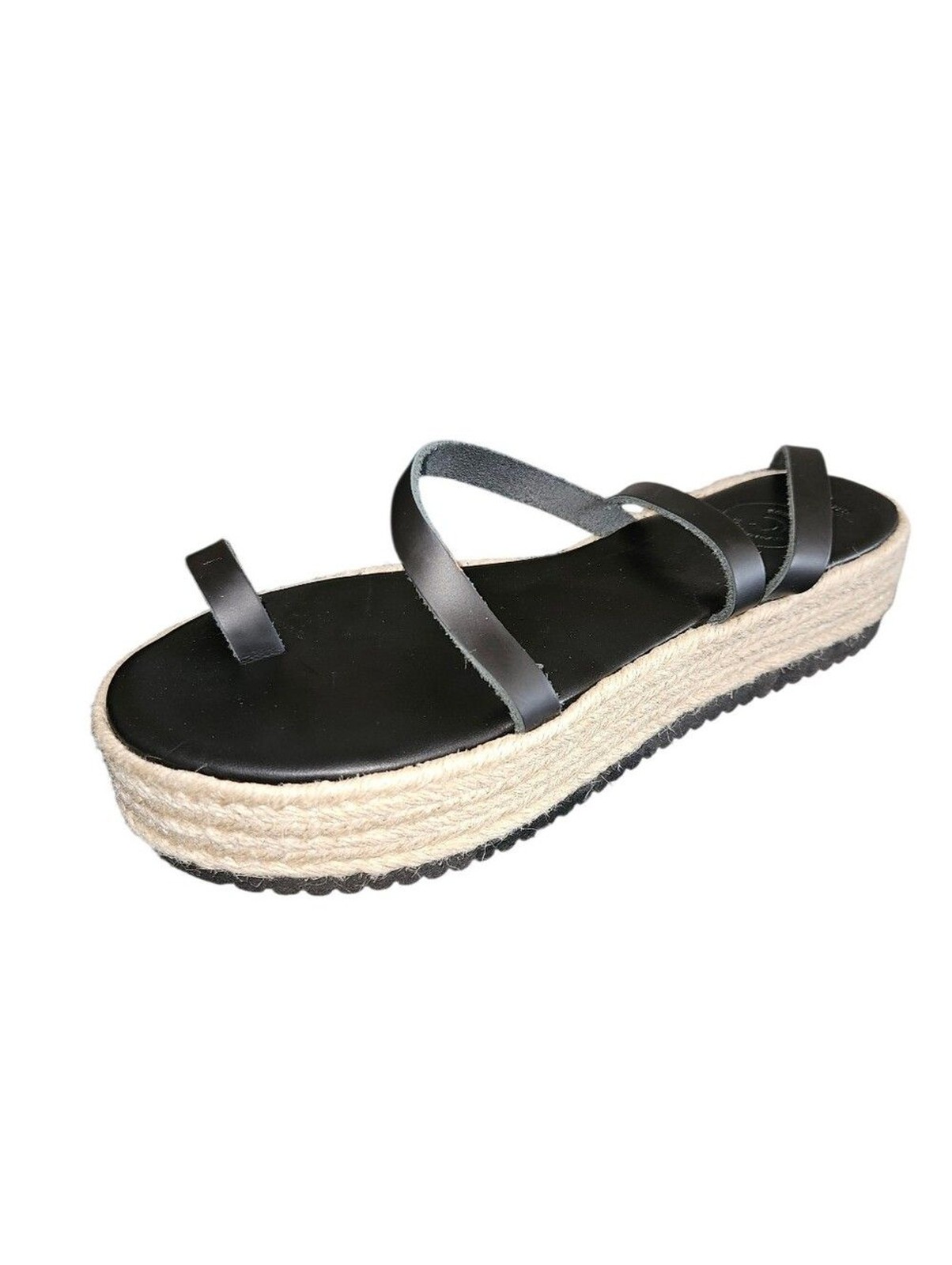 Christina Christi Handmade Gladiator Greek Black Leather Platform Sandal 38 (7)