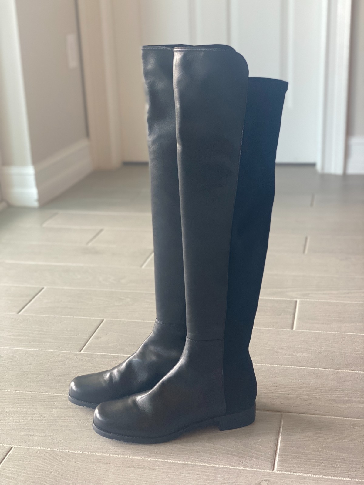 Stuart Weitzman 5050 Black Nappa Leather Over The Knee Boots 8.5 M NWOB Riding