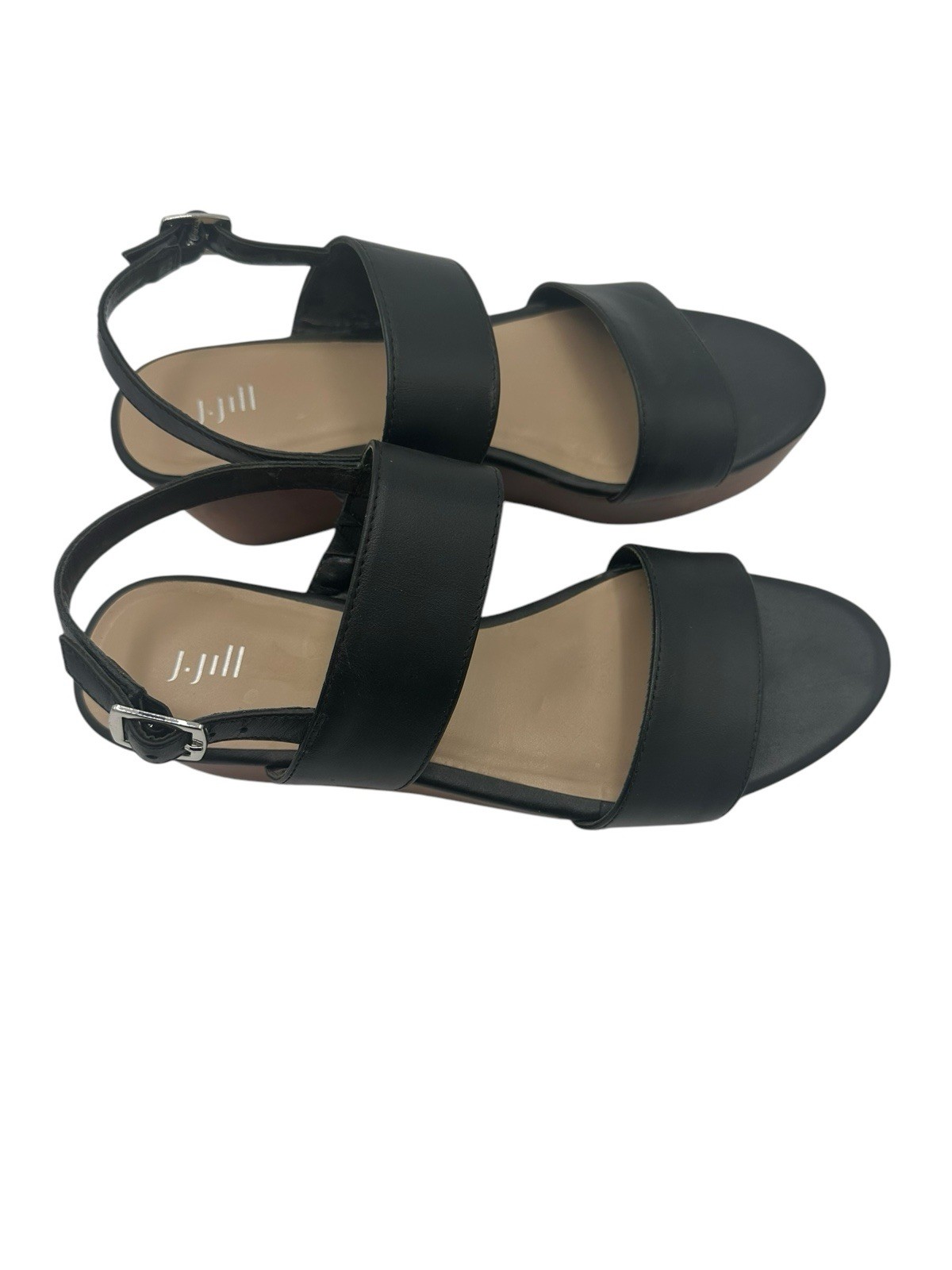 J. Jill Wedge Sandals Leather Wood Summer Vacation Casual Womens 7.5M