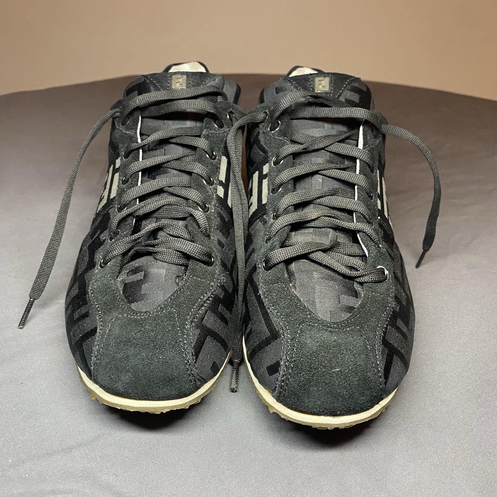 Fendi FF Logo Women’s Size 38 Low Top Sneakers Black Monogram Strap Lace Up
