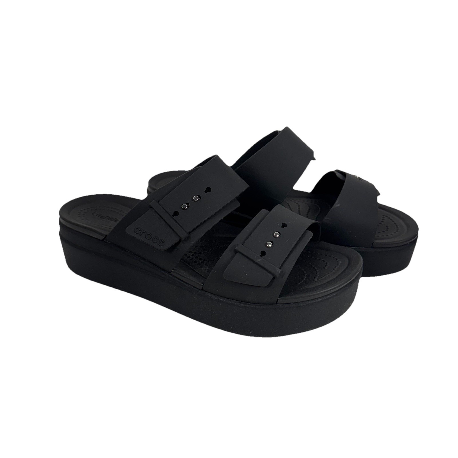 Crocs Brooklyn Buckle Low Wedge Platform Slide Sandals Black Women’s Size 11