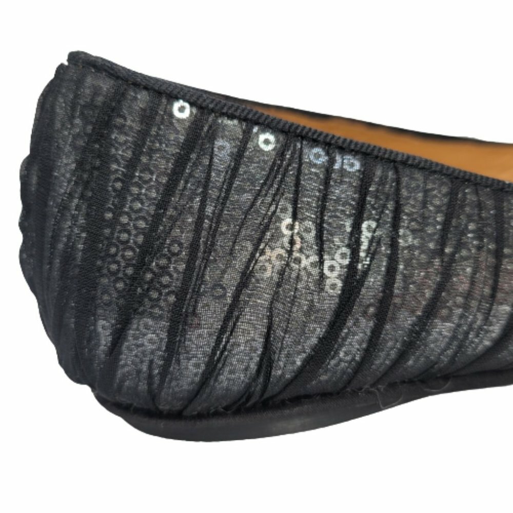 Badgley Mischka Sz 7 Black Organza Covered Silver Sequin Slip On Flats Shoes