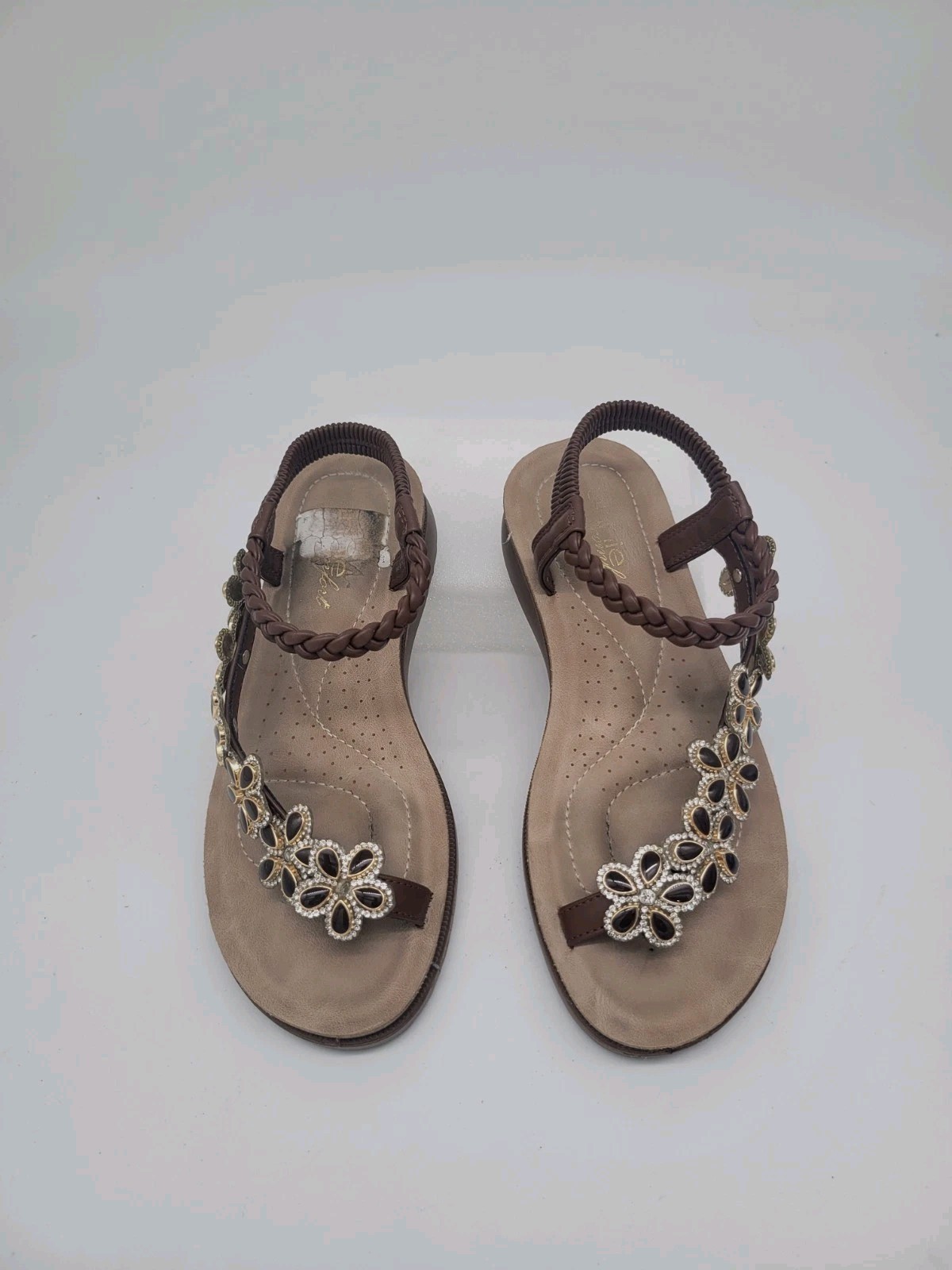 Comfort Sandals Floral Rhinestone Embellished Size 6.5 Worn Once Cushioned Annie