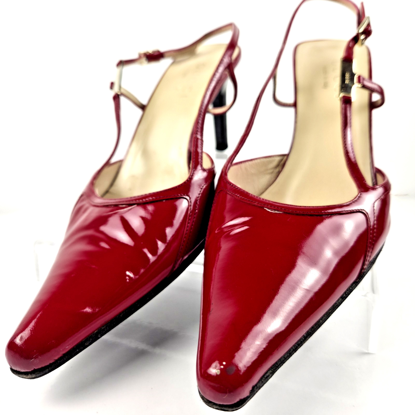 Gucci Red Patent Leather Slingback Pointed Toe Heels Womens 7B Vintage