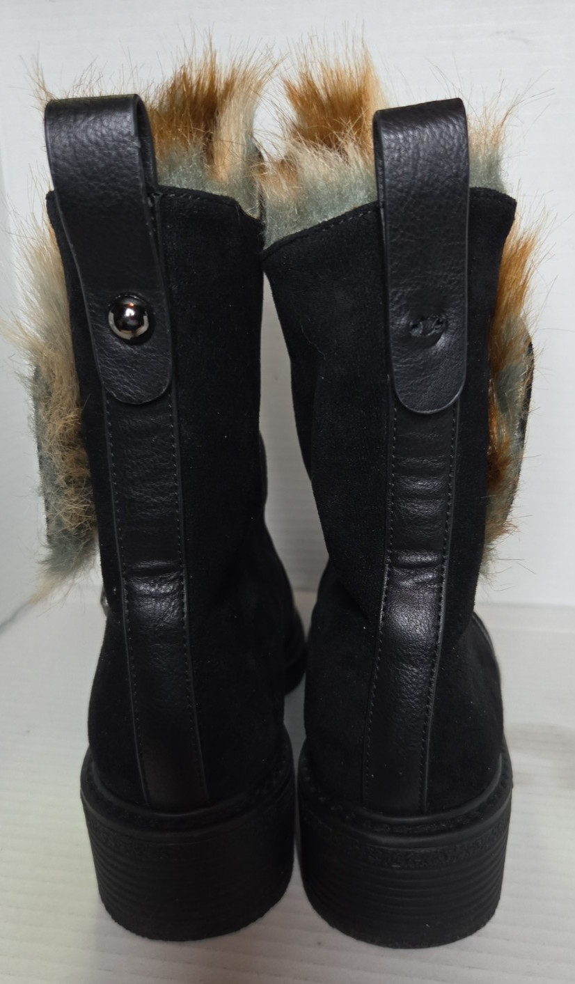 Patrizia by Spring Step Saige Boots Size 39 Black Faux Fur Lined Leather Zip NIB