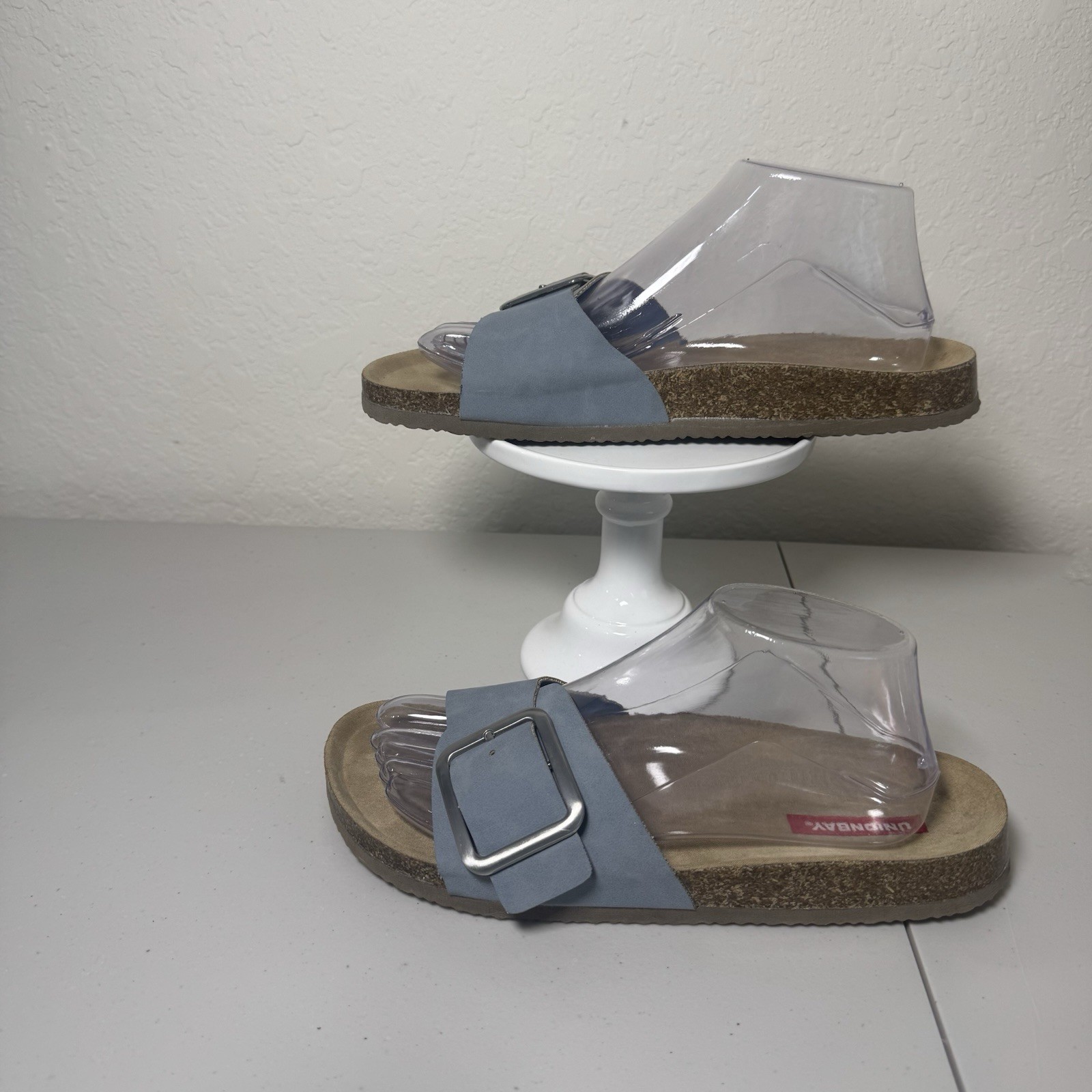 Unionbay Womens Slide Sandals Size 9 Blue Cork Footbed Buckle
