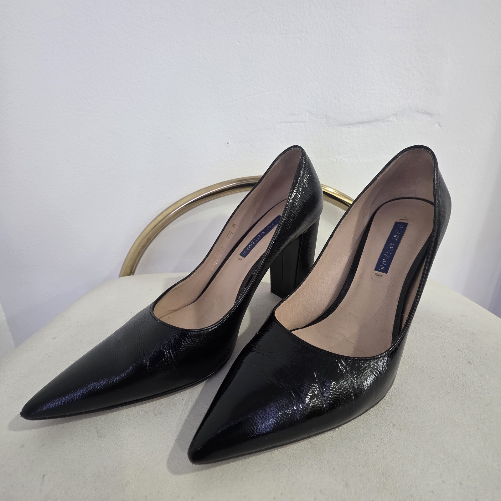 Stuart Weitzman Power Block 75 Patent Leather Classic Block Heel 7.5 M