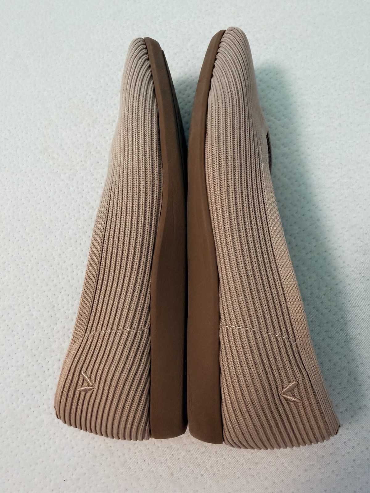 Vivaia Margot Square Toe Comfort Flats Women US 5 Camel Tan V Cut Ribbed Pull On