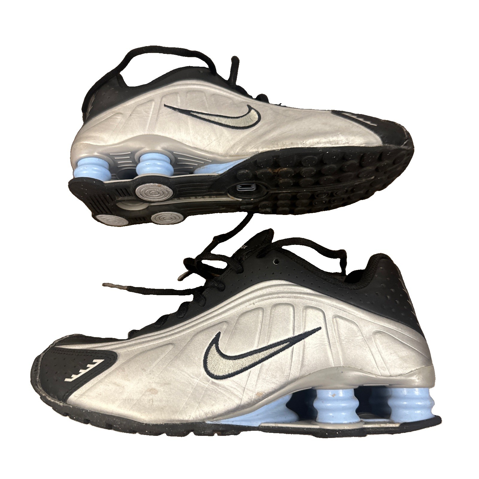 Women’s Size 7.5 Kids 6Y NIKE SHOX R4 White Blue Red Running Sneakers Shoes SC1