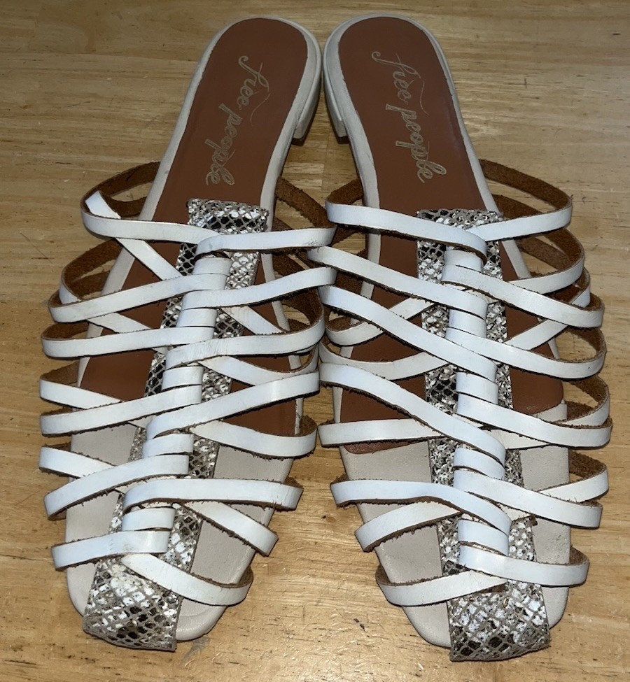 Free People Odette Woven Python Leather Fisherman Sandals Flat Mules 41 10-10.5