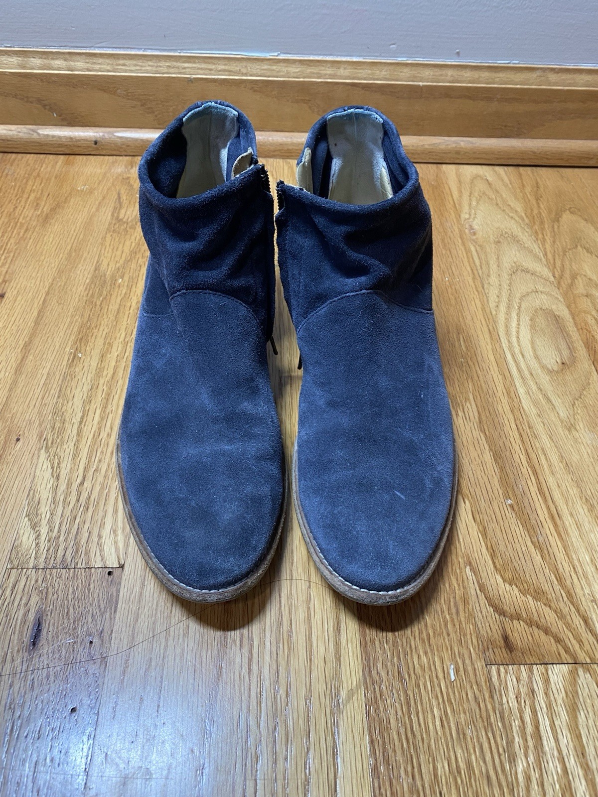 PAUL GREEN Navy Blue Suede Ankle Botties with Side Zipper Size US 8.5 NARROW