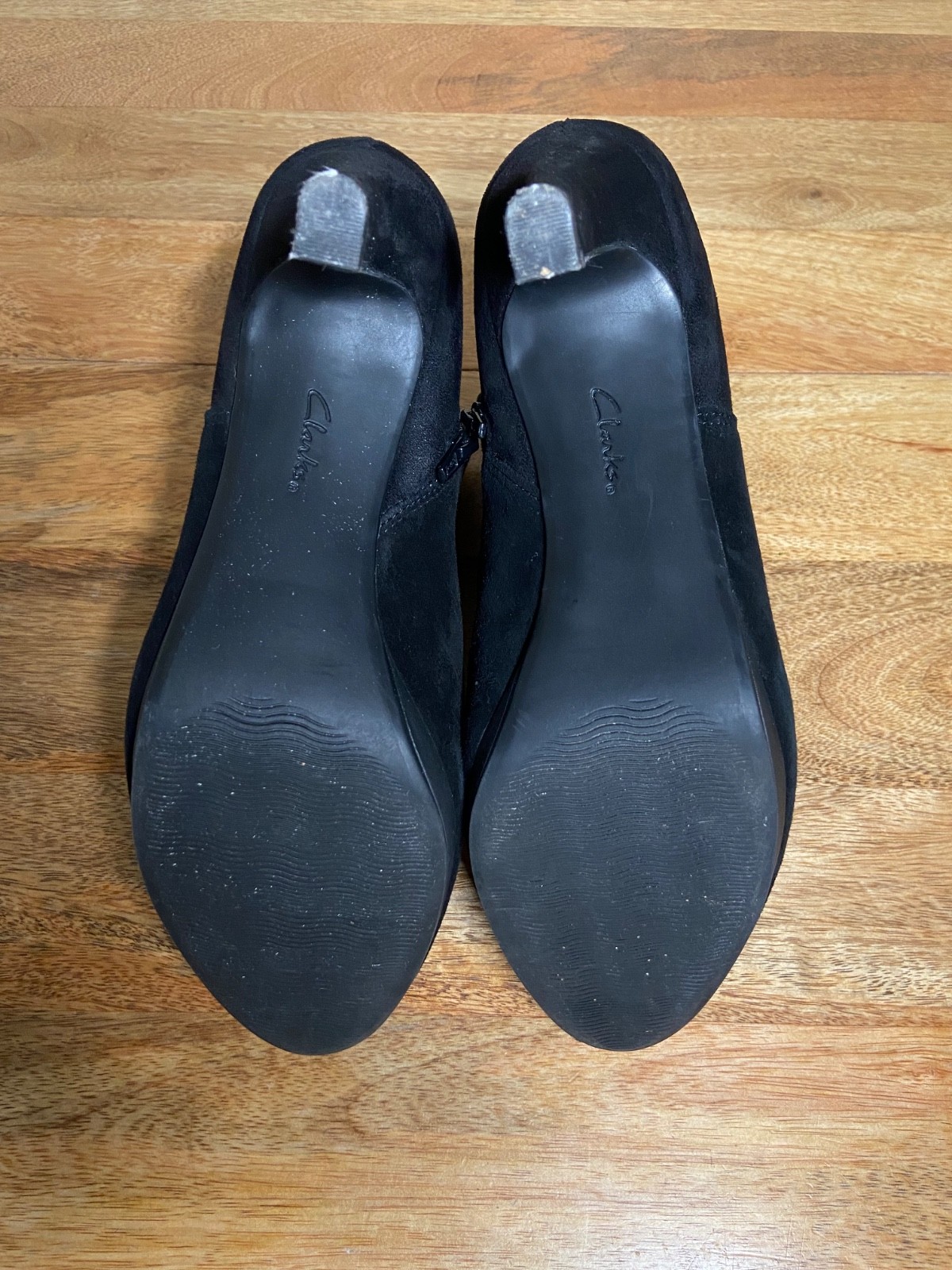 Black Suede Ankle Boots for Women. Clarks. US Size 9.5. 3 1/4 Inch Heel.