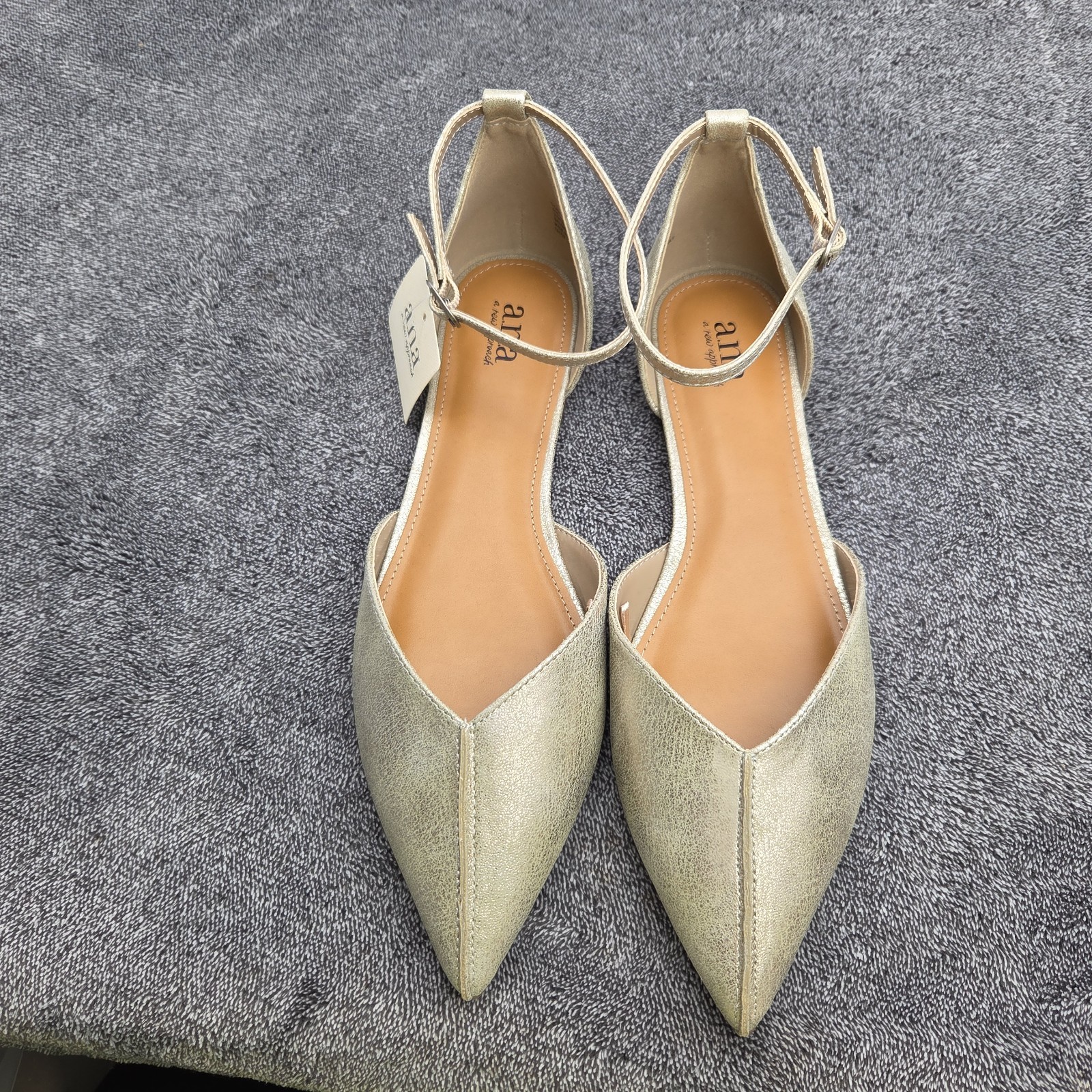 A.N.A Francis Womens 10M D’Orsay Flats Gold Metallic Pointed Toe Ankle Strap