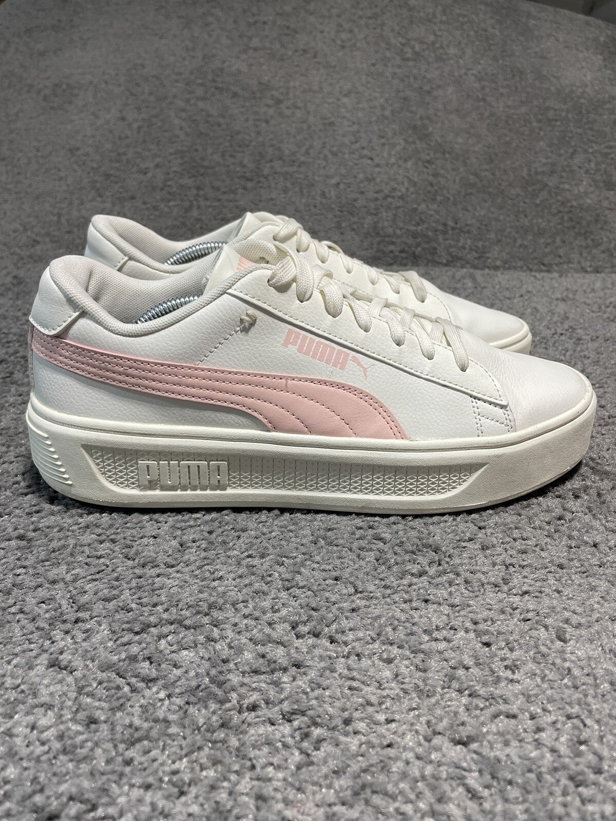 PUMA Womens Smash Platform V3 White Pink Sneaker Size 7 Pickleball Tennis Casual