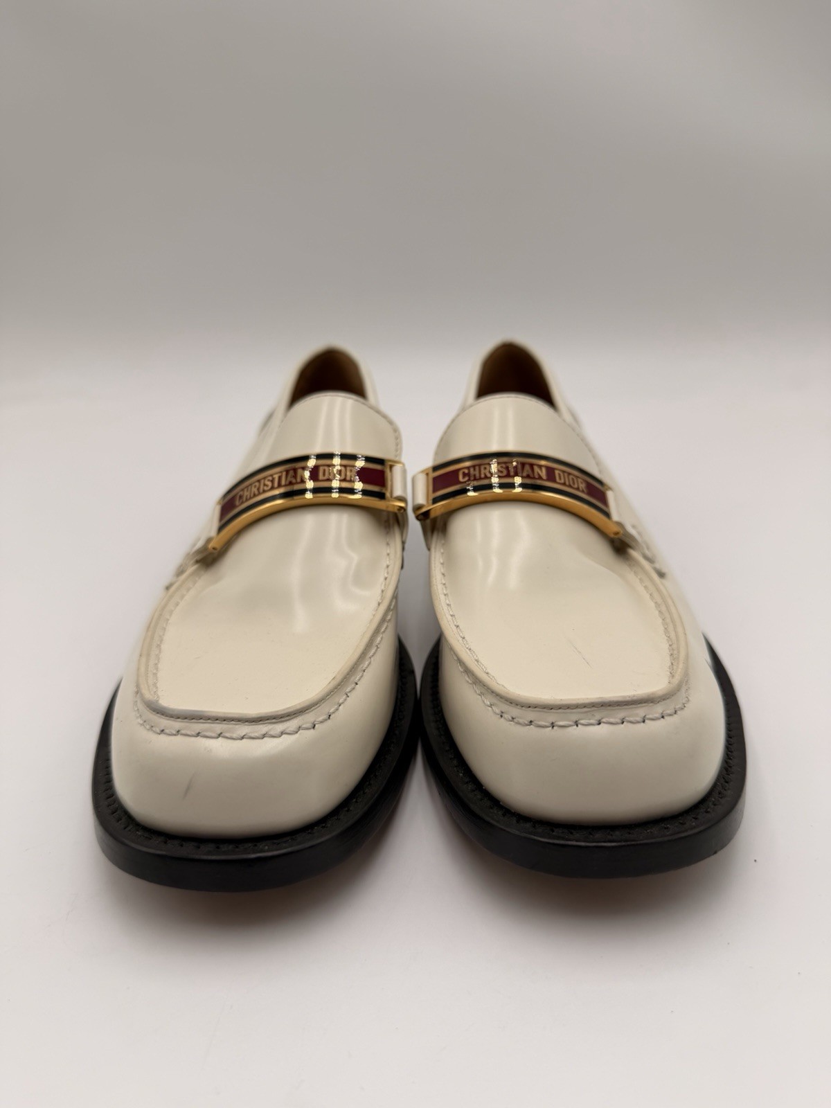 Women’s Christian Dior Code loafers white brushed calfskin Leather Size 39D