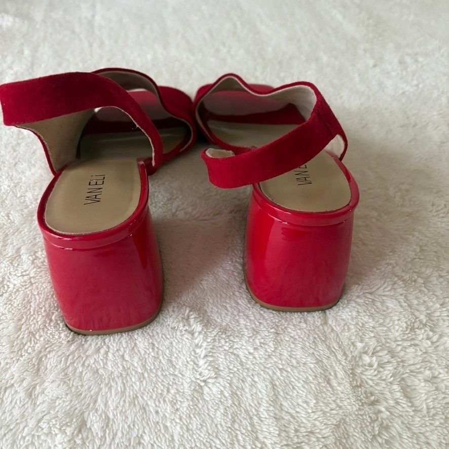 Van Eli Molke Suede Sandals Women’s 9M Red Block Heel Square Toe Slingback