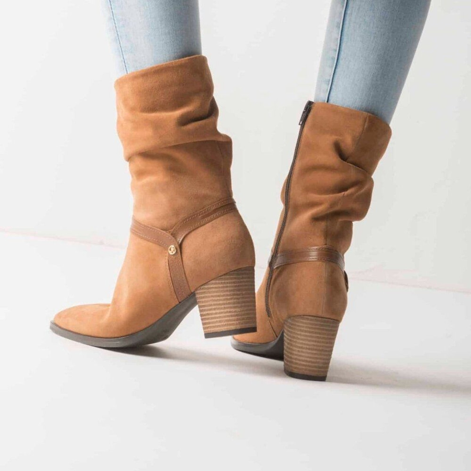 Boho Western Leather Suede Slouchy Boot Size 10 Tan Bootie Jatarea Omi Neutral