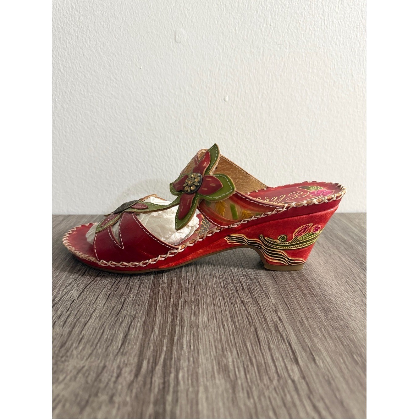 Elite By Corkys Poppy Sandals Heel Multicolor Floral Hand Art Design Women Sz 11