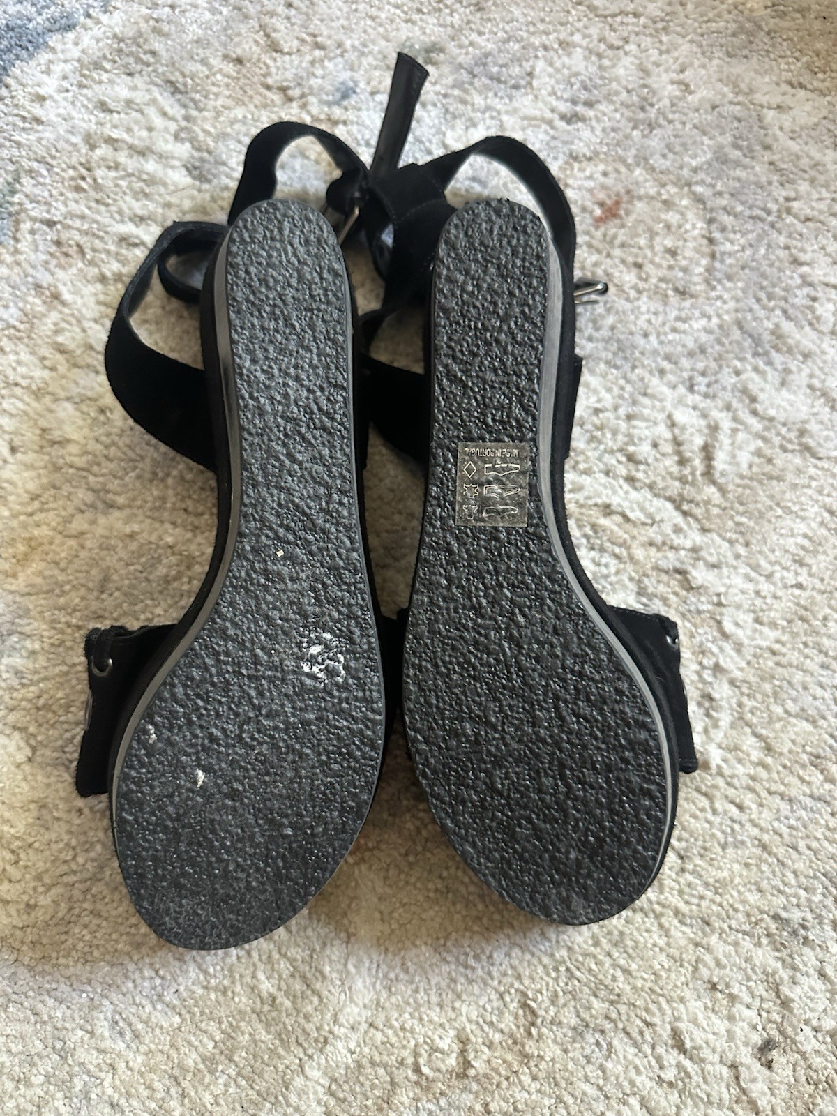 AllSaints Women’s Black Suede Wedge Sandals Ankle Strap Buckle Eyelet 9