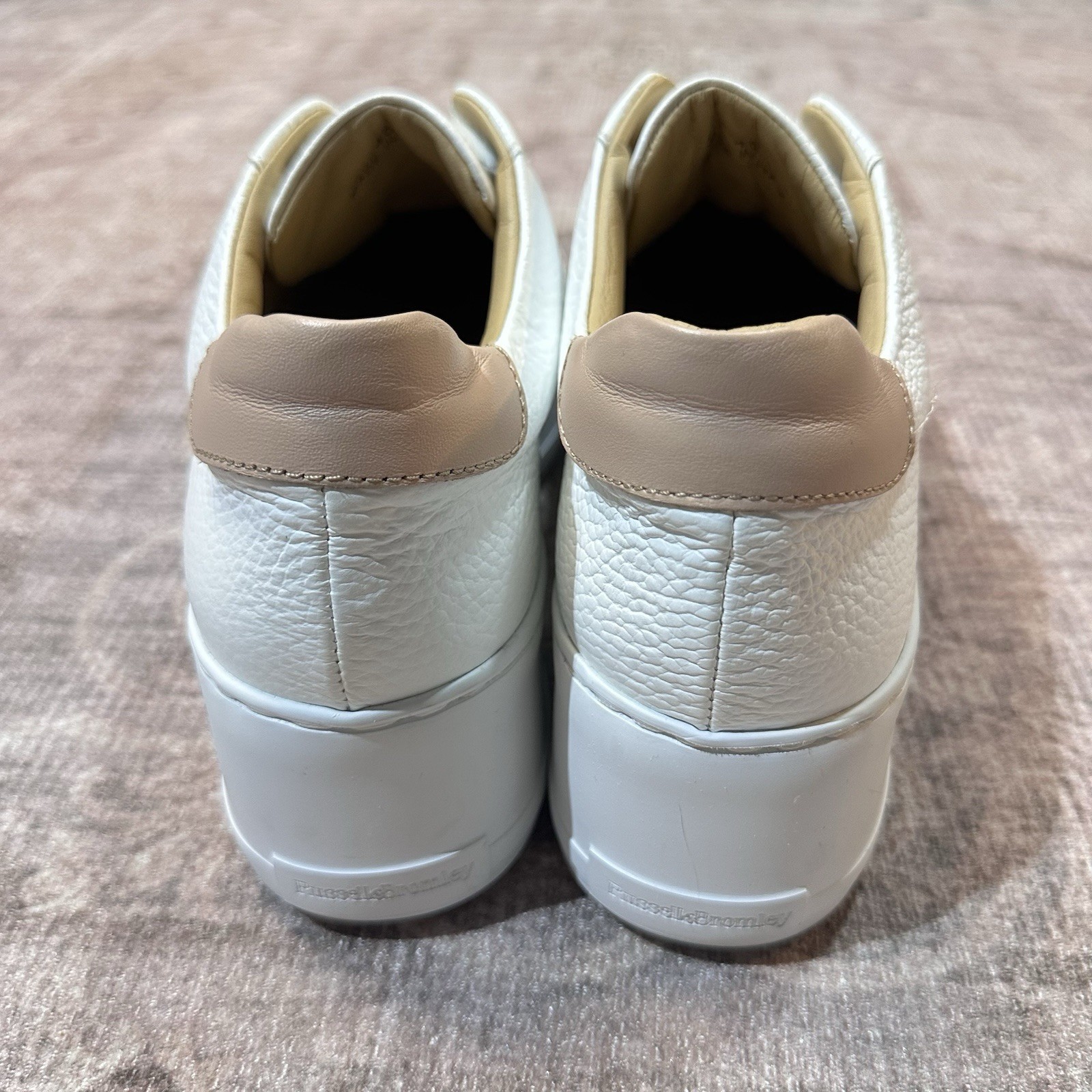 Russell & Bromley White Leather Stripe Platform Sneakers Italy Size 40 US 9.5