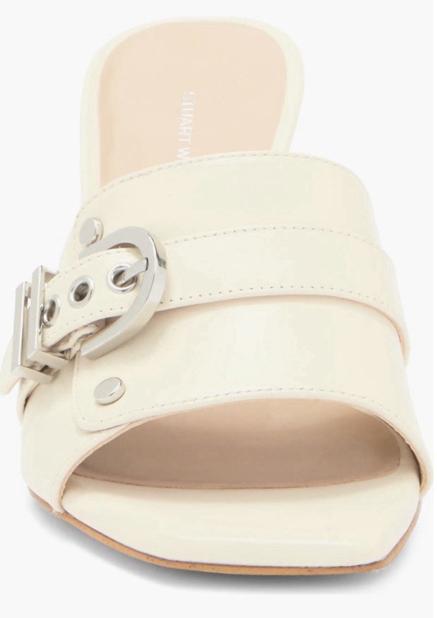 Stuart Weitzman Maverick 75 Slide Off White Leather Sandals Womens 7B New $495
