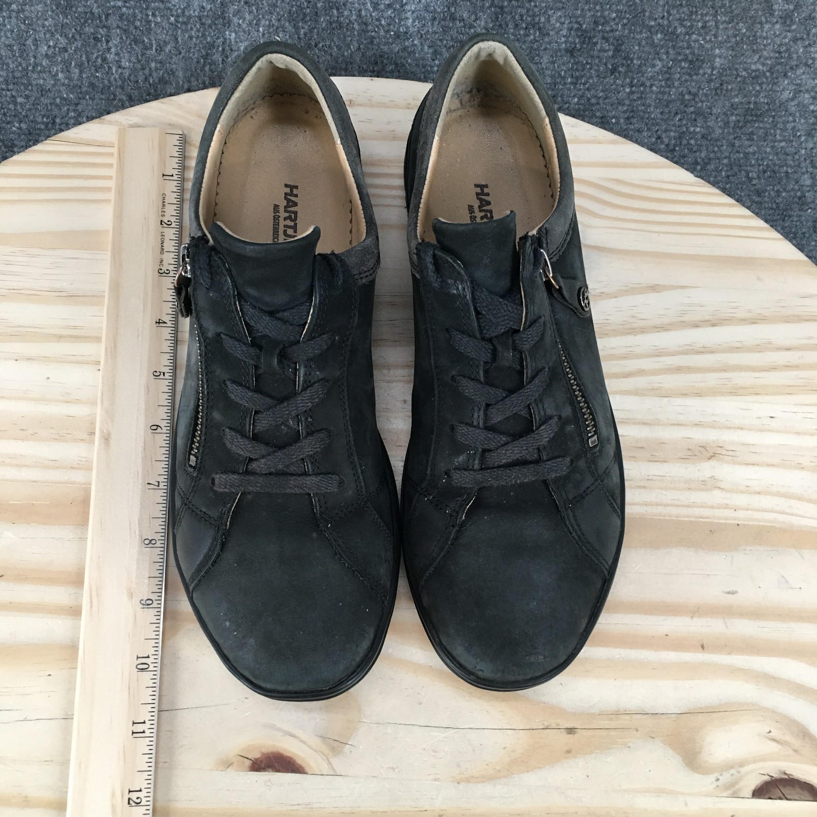 Hartjes XS Shoes Womens 8 Casual Side Zip Lace Up Sneakers Black Gray Leather