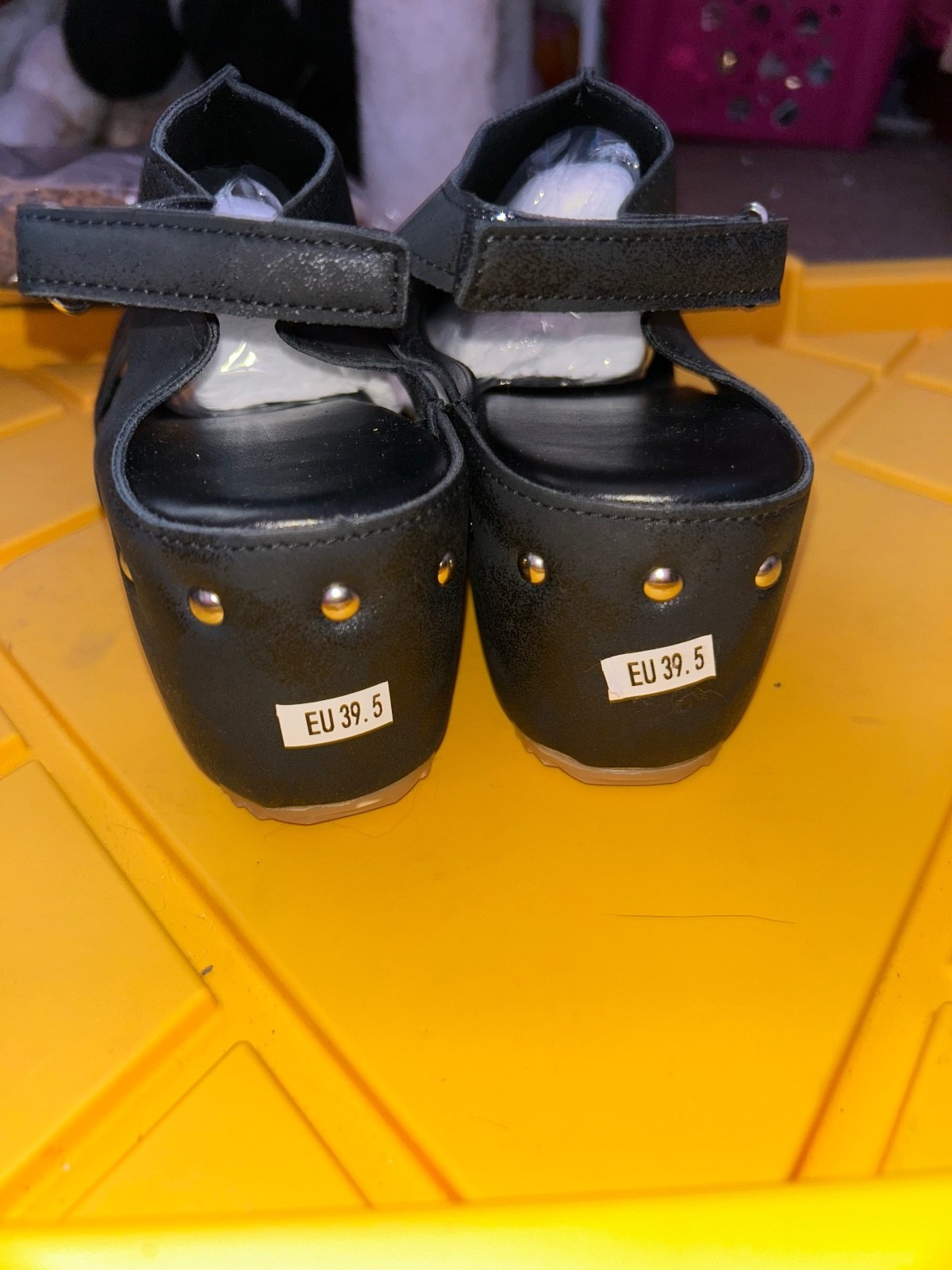 Women’s Black Wedge Sandals Size EU 39.5 with Adjustable Ank
