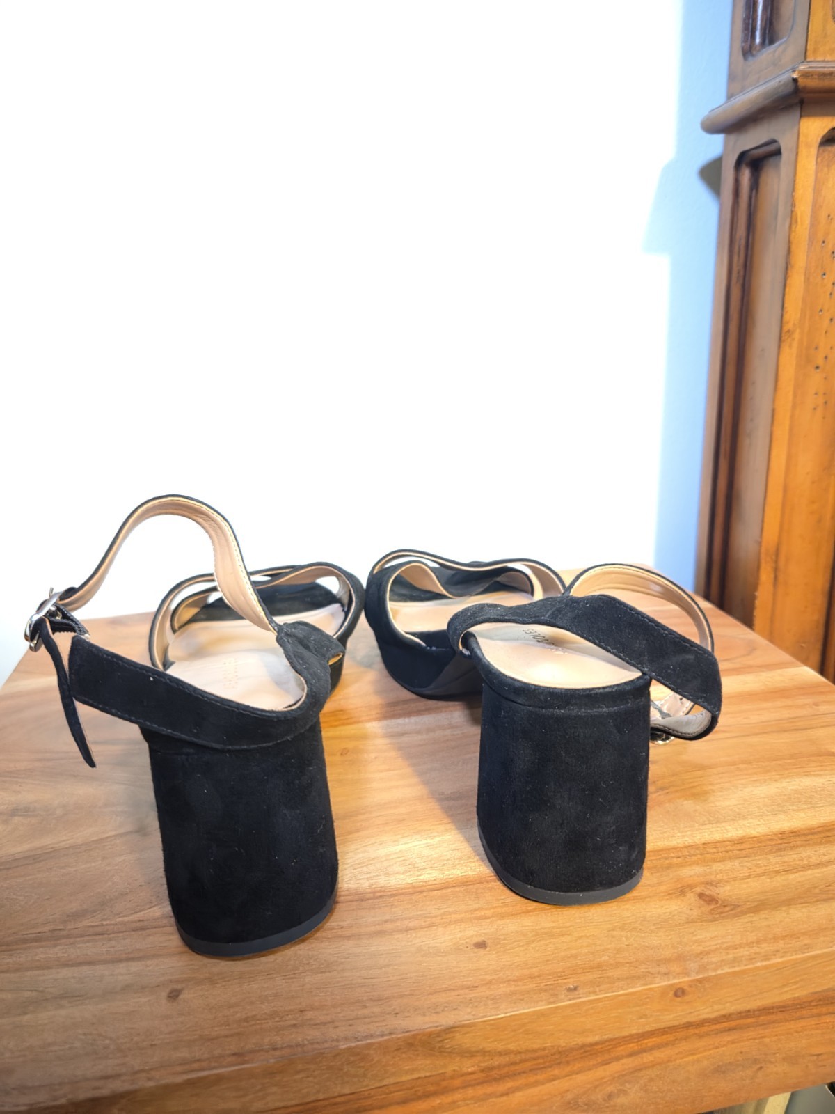 Aerosoles Cosmos Womens Heeled Sandals Sz 9 M Black Suede Ankle Strap Block Heel