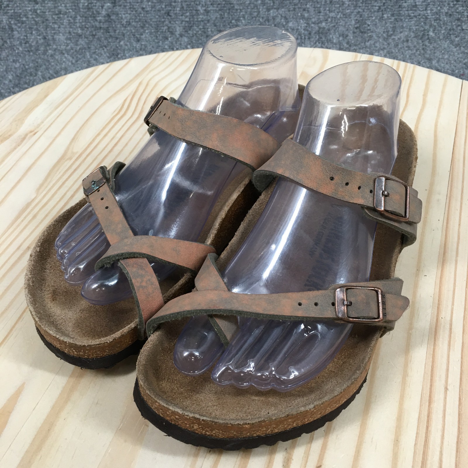 Birkenstock Mayari Sandals Womens 39 Narrow Slide Slip On Leather Brown Gray
