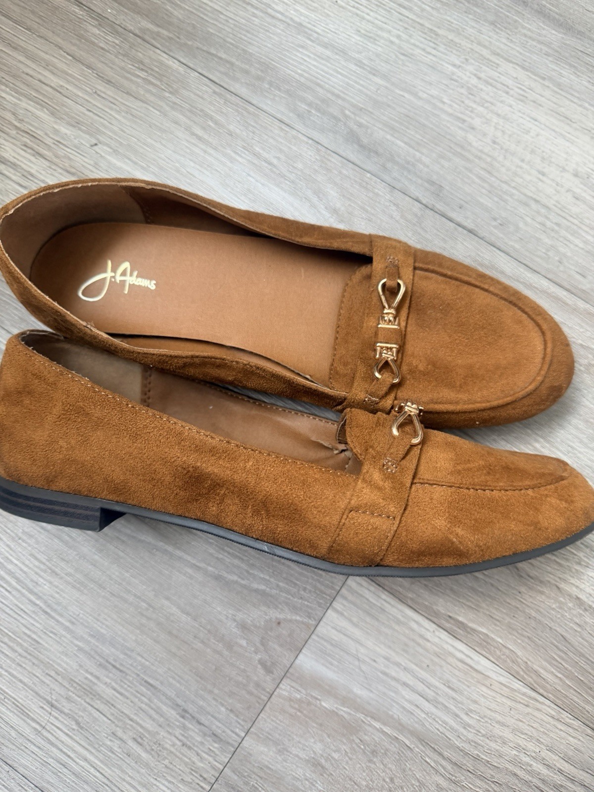 Journee Collection Women’s Brown Suede Loafer Flats Gold-Tone Bit US 8.5