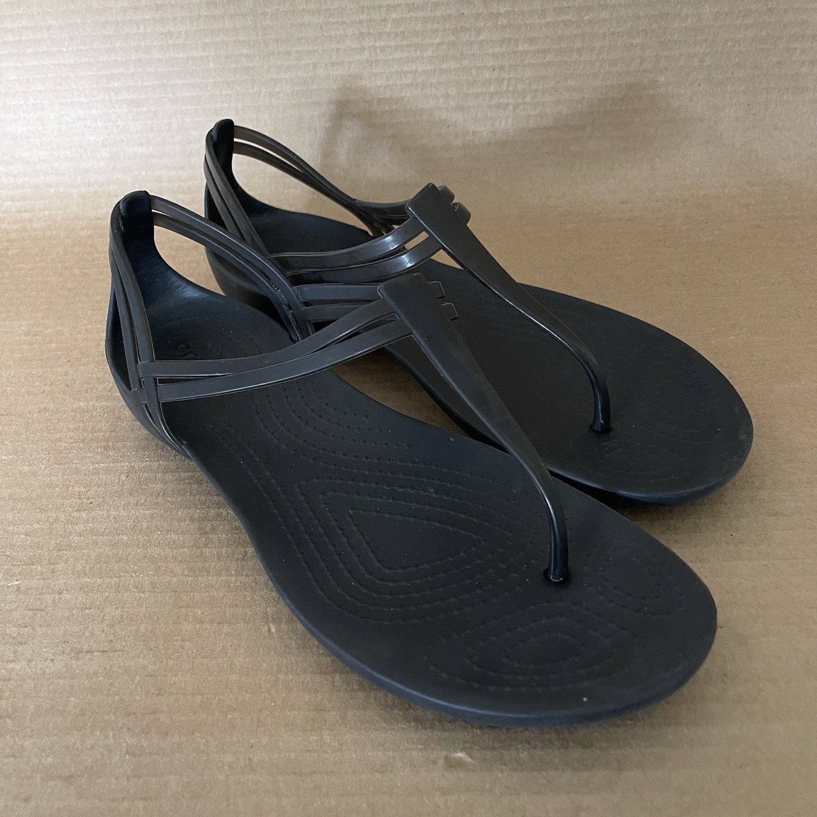 CROCS Isabella T-Strap Sandals Womens Size 9 Black Jelly Thong Flats