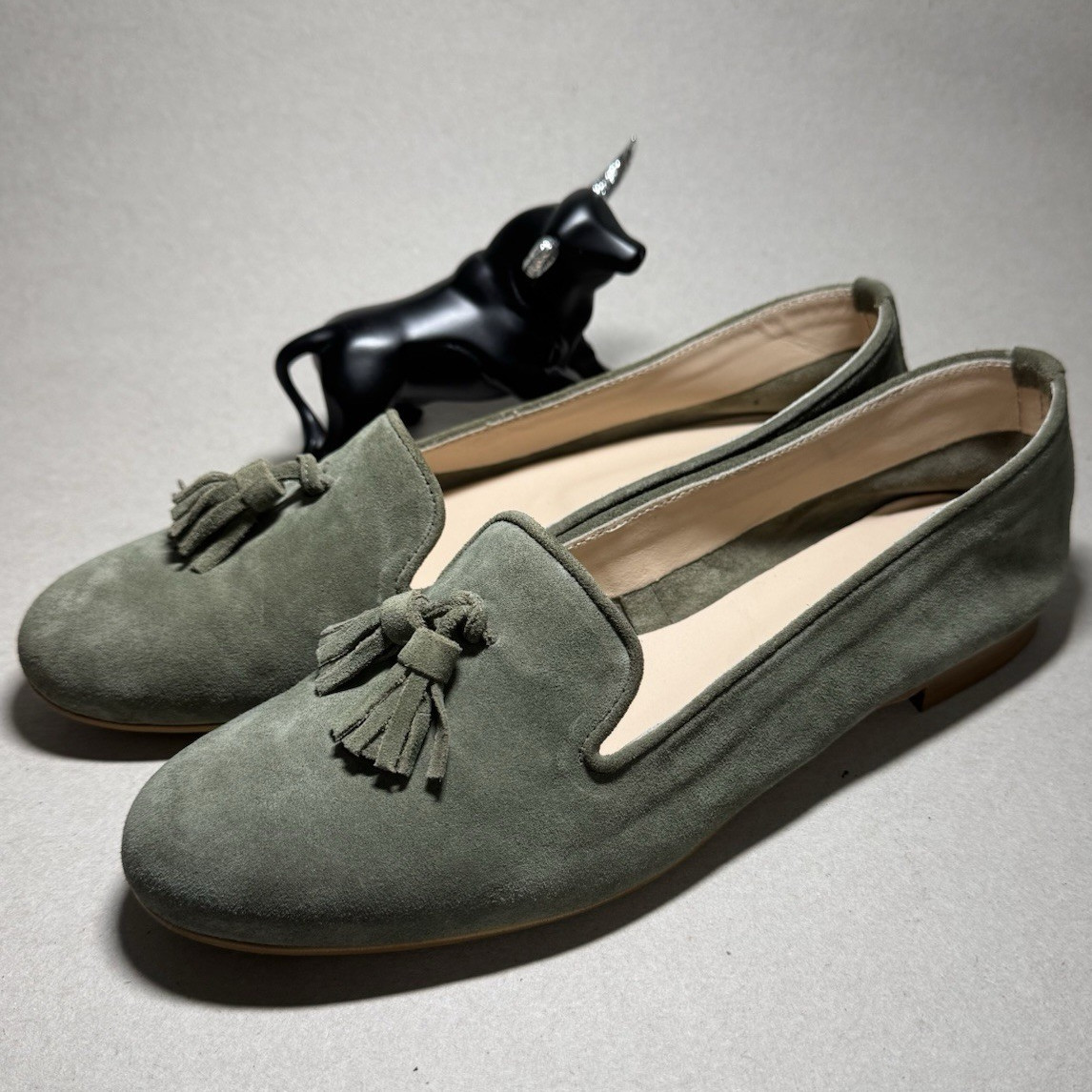 Massimo Matteo Green Suede Tasseled Loafer Flats Slip-On Almond Toe US 8